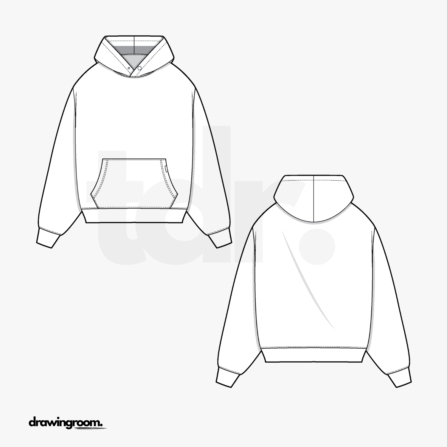 Relaxed Fit Snap Pullover Hoodie - Flat Mockup Vector