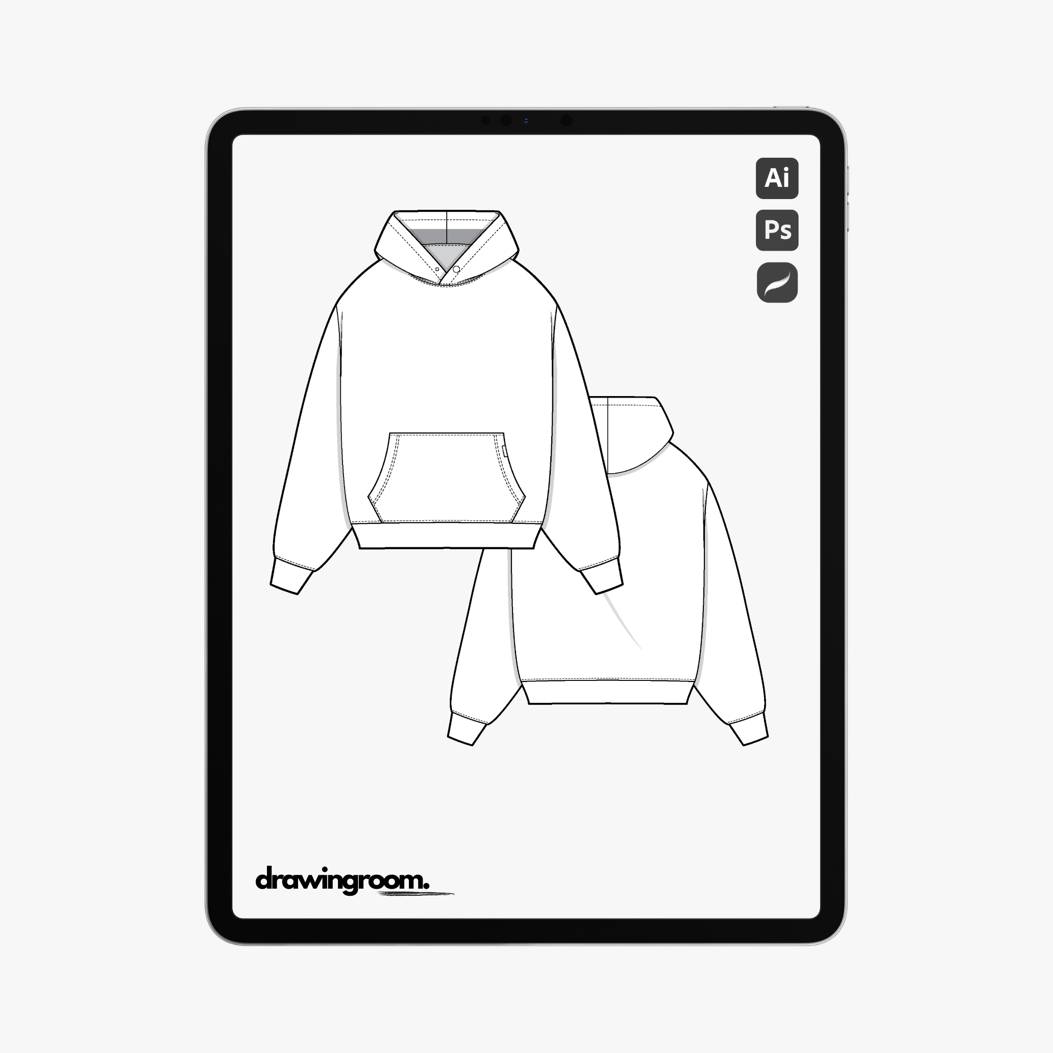 Relaxed Fit Snap Pullover Hoodie - Flat Mockup Vector