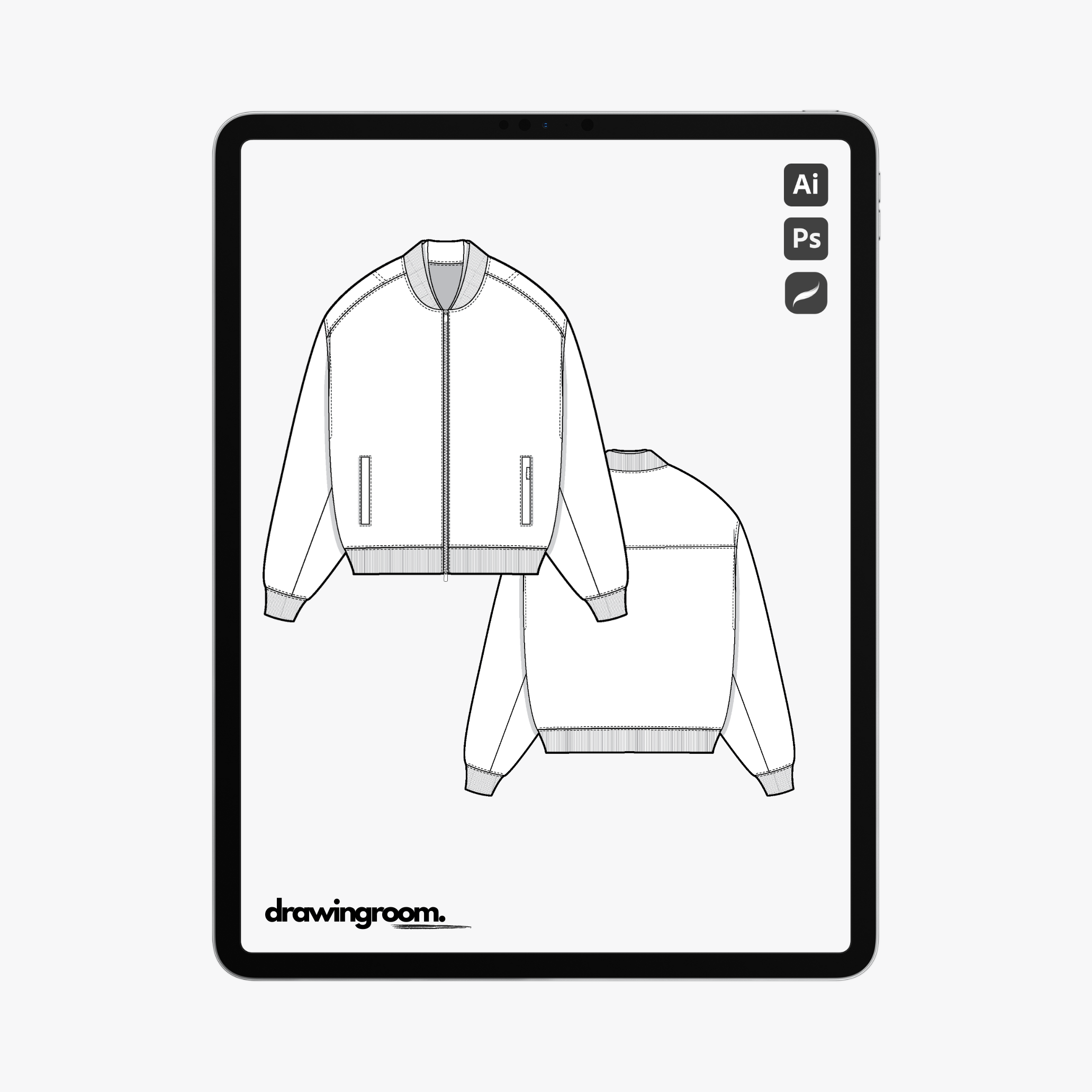 Bomber Zip Jacket - Flat Mockup Vector