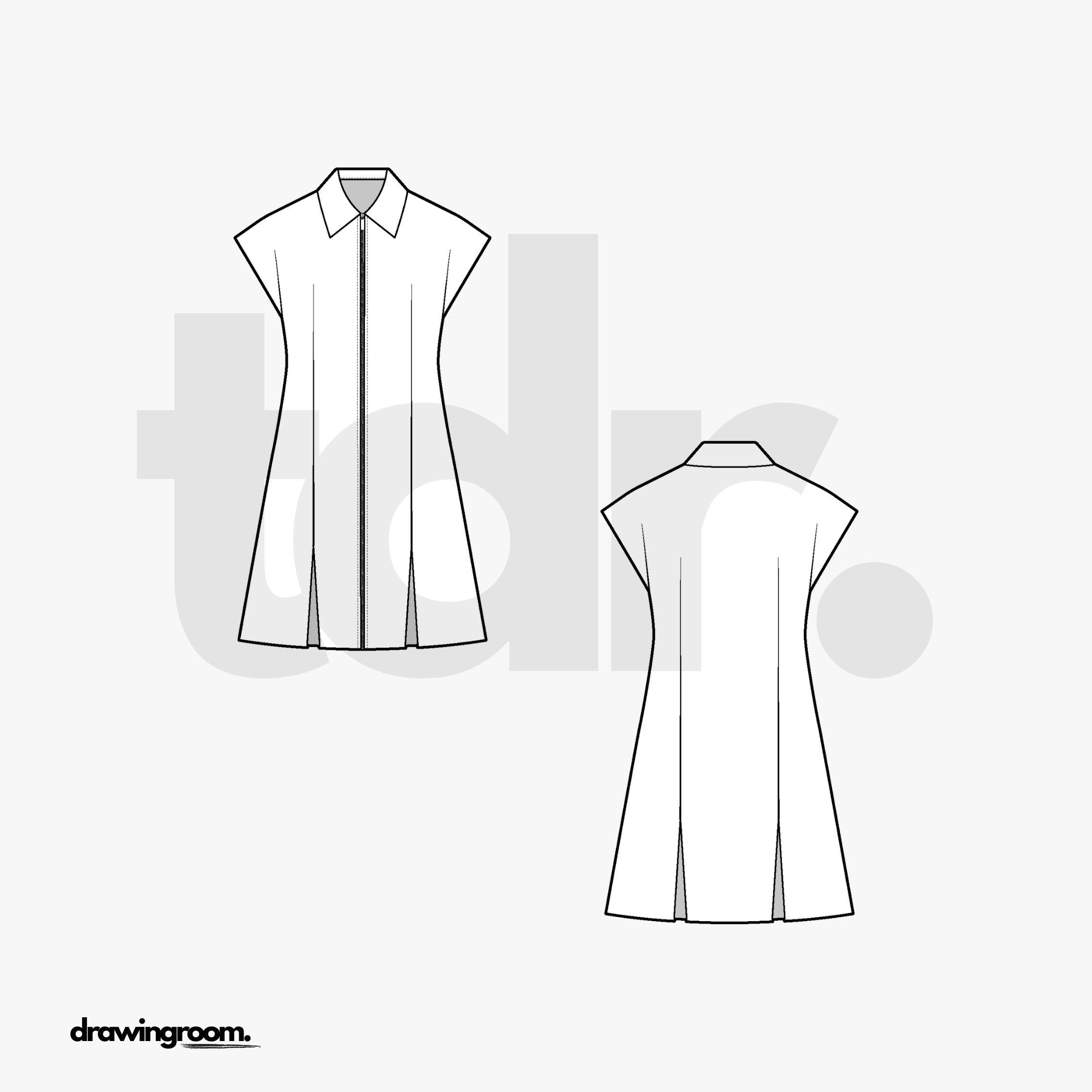 Above Knee Short Sleeve Dolman T-Shirt Dress - Flat Mockup Vector