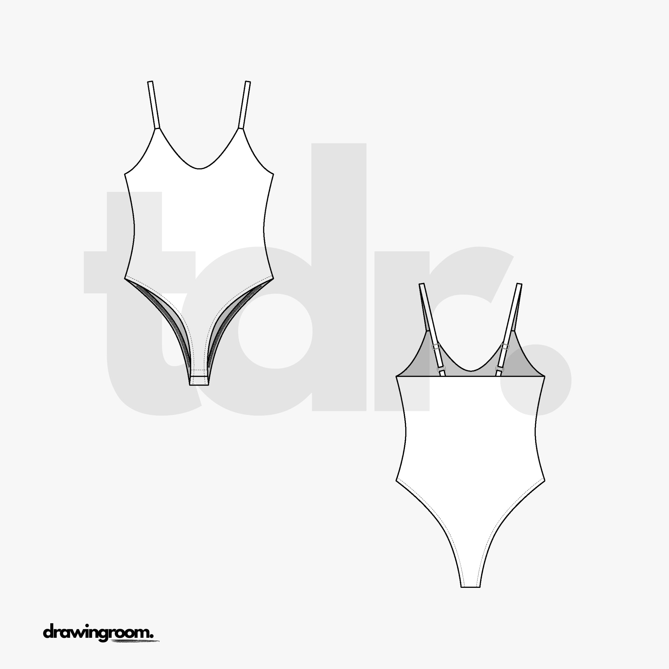 Adjustable Spaghetti Strap Thong Body Suit - Flat Mockup Vector