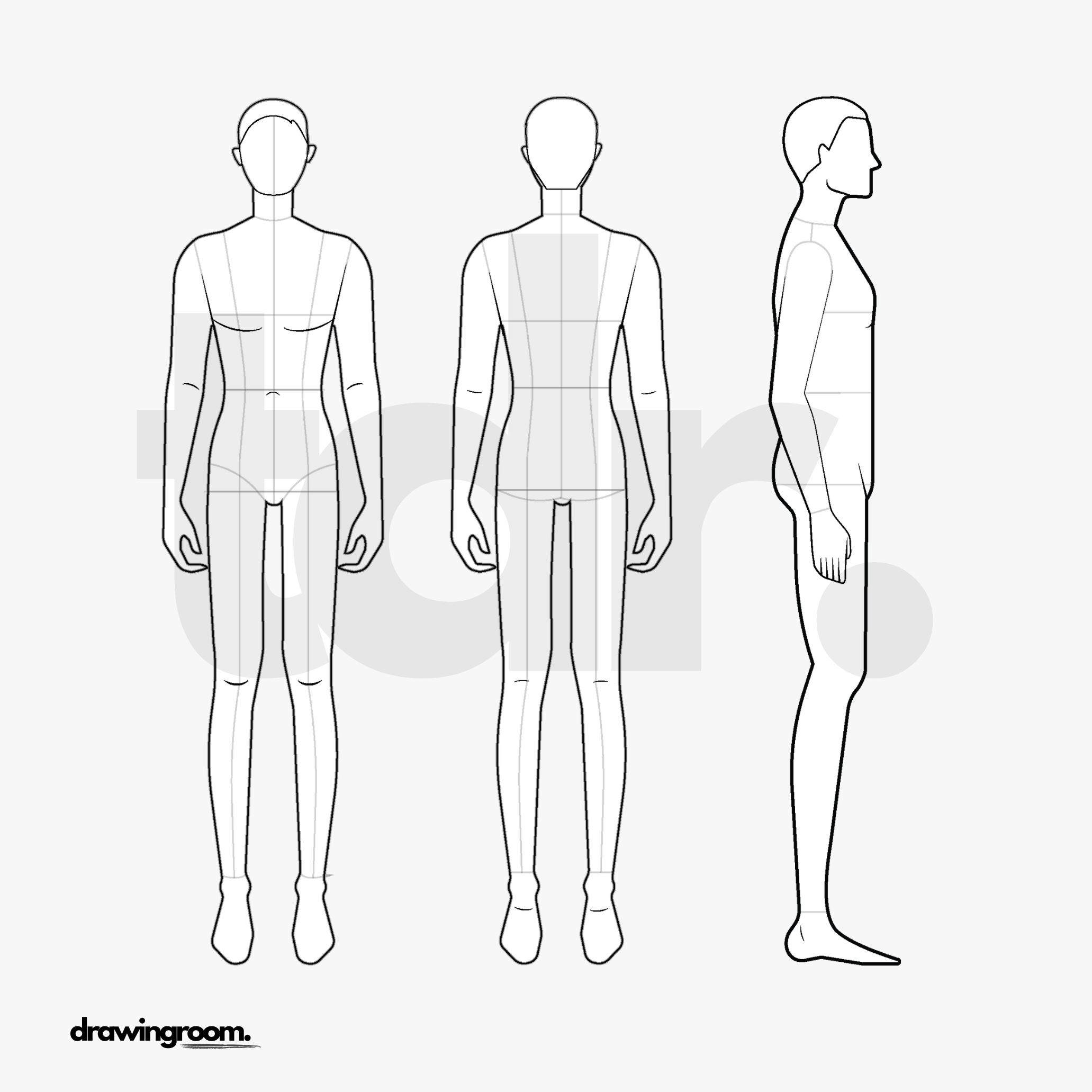 Men, Women and Children's Croquis - Flat Mockup Vector