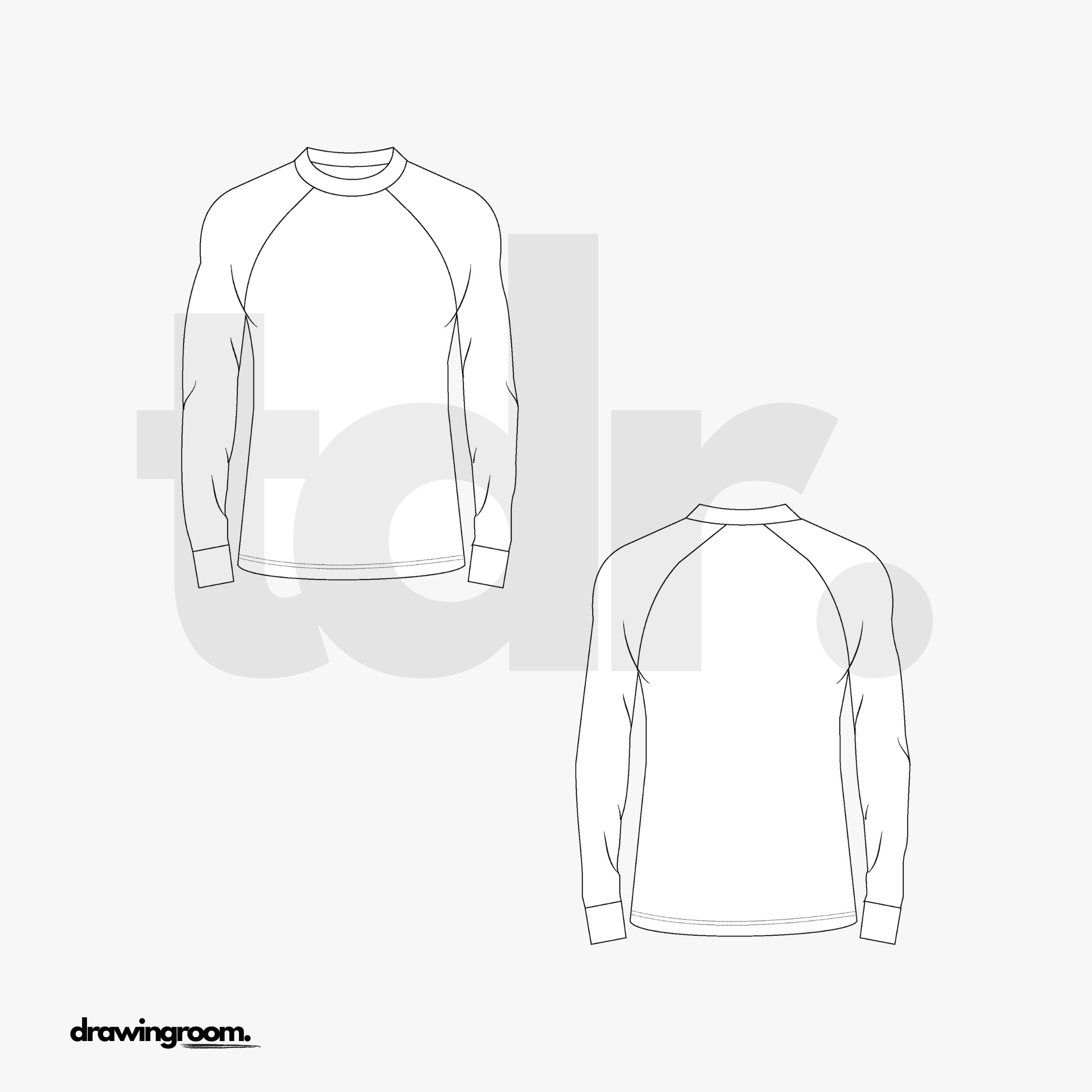 Athletic Fit Long Sleeve Raglan Workout Shirt - Flat Mockup Vector