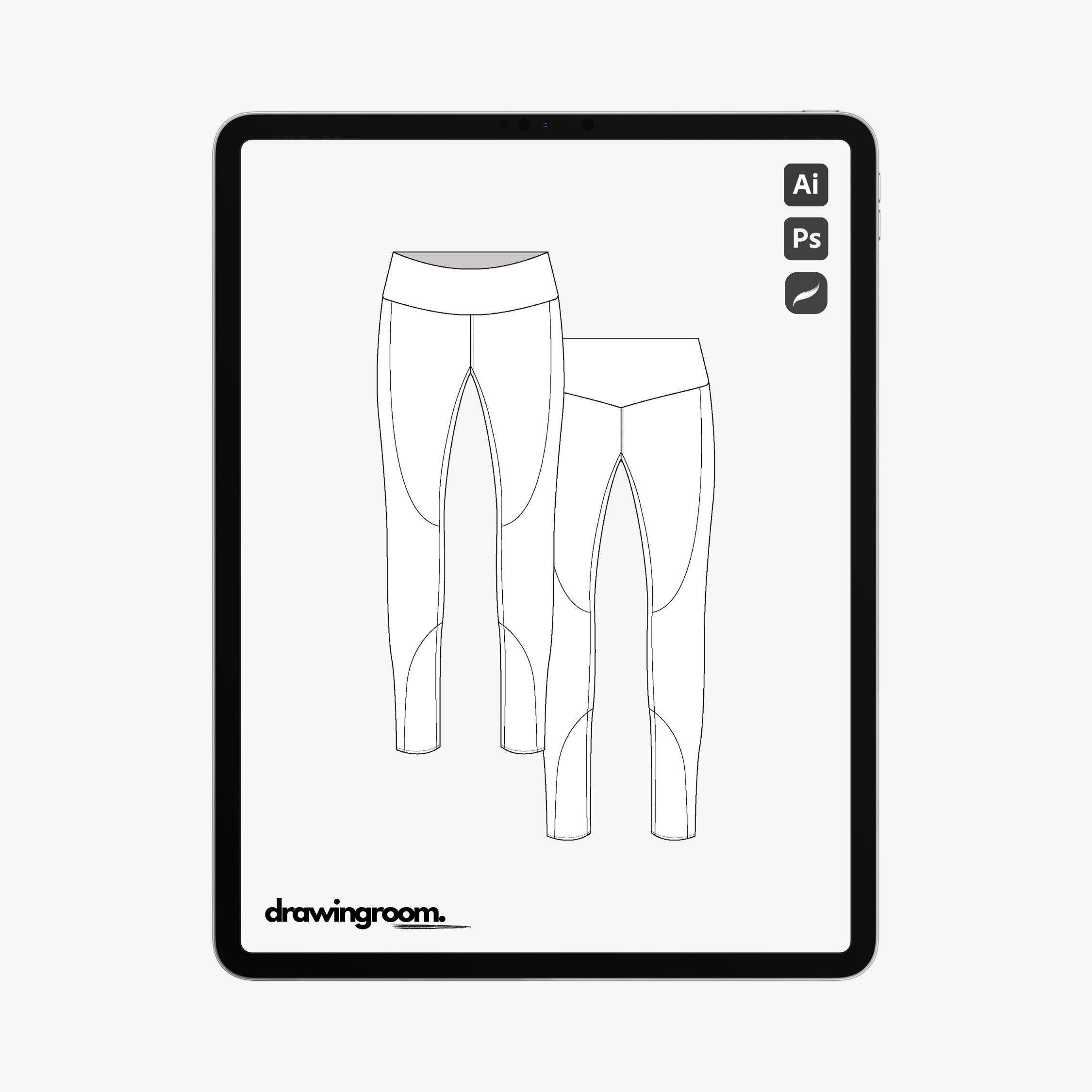 Athletic Leggings with Cut and Sew Details - Flat Mockup Vector