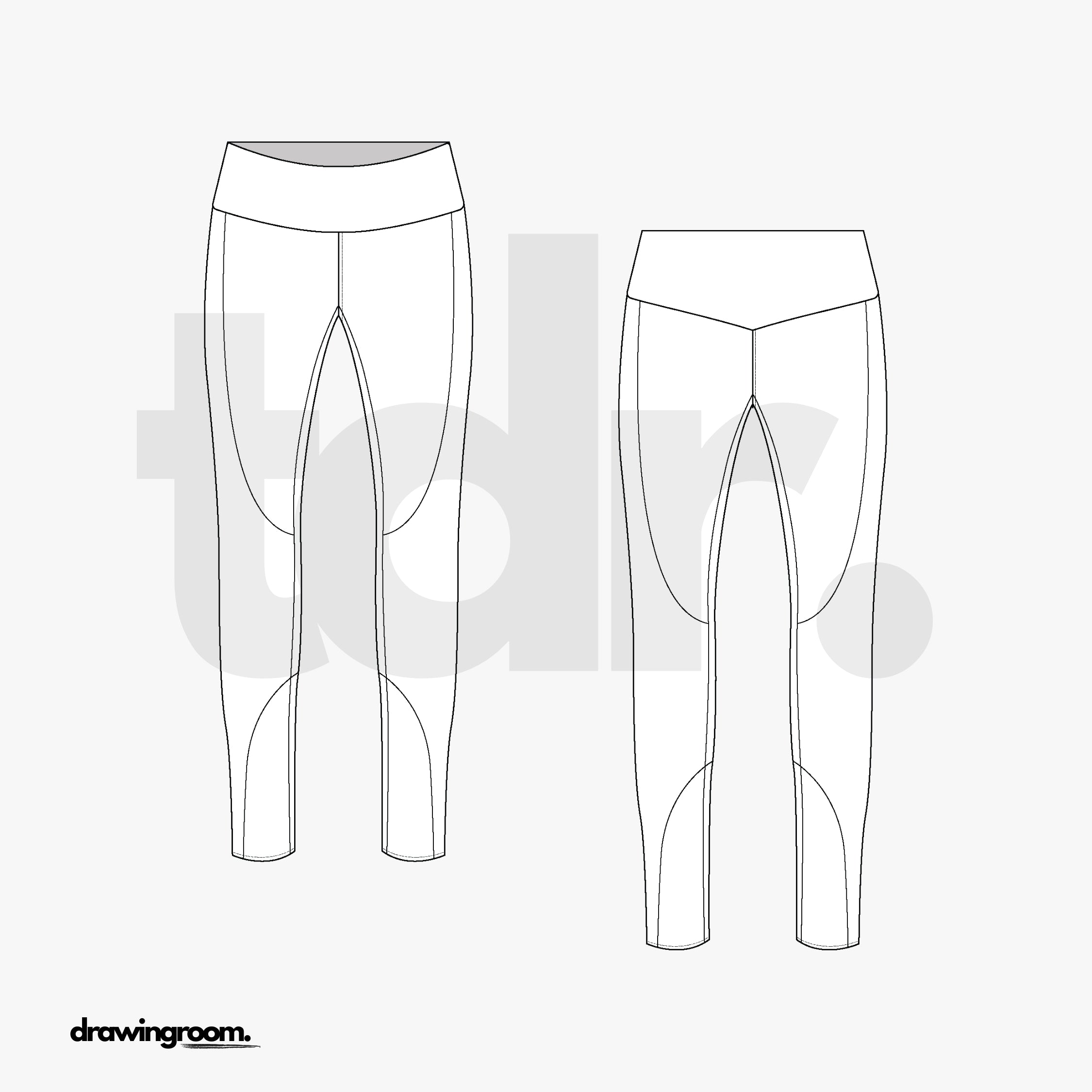 Athletic Leggings with Cut and Sew Details - Flat Mockup Vector