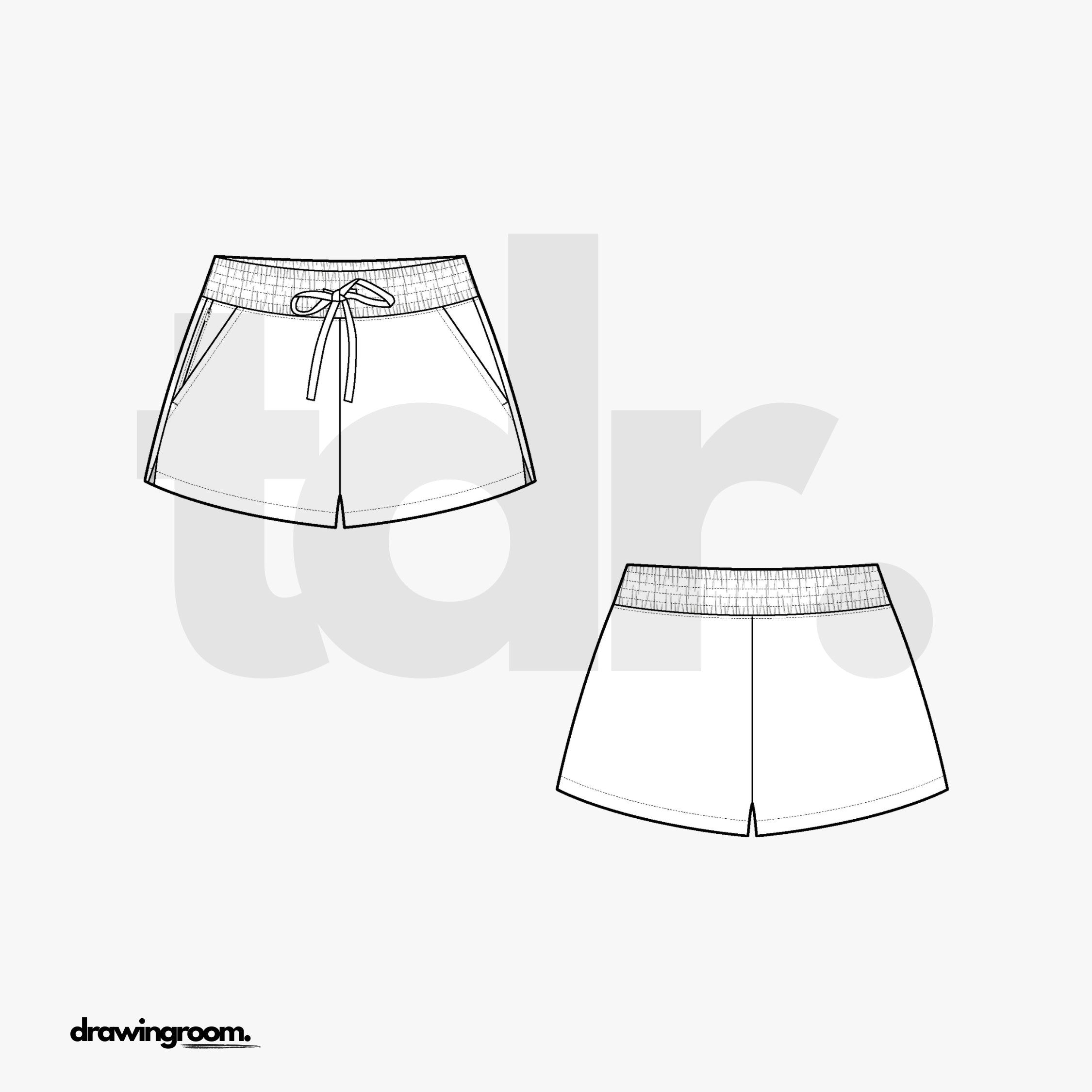 Athletic Shorts with Elastic Waistband and Slash Pockets - Flat Mockup Vector