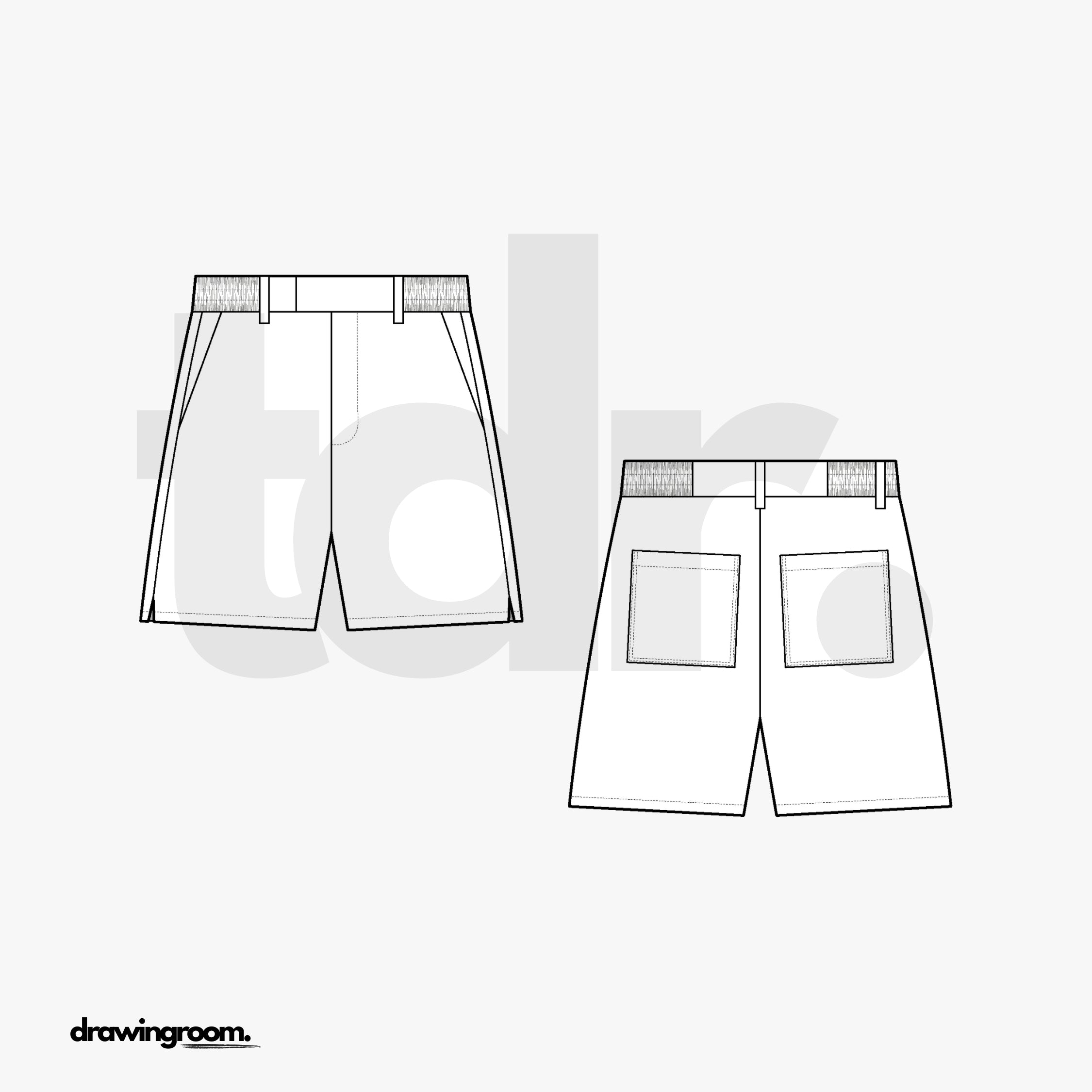 Athletic Shorts with Elastic Waistband on Side - Flat Mockup Vector