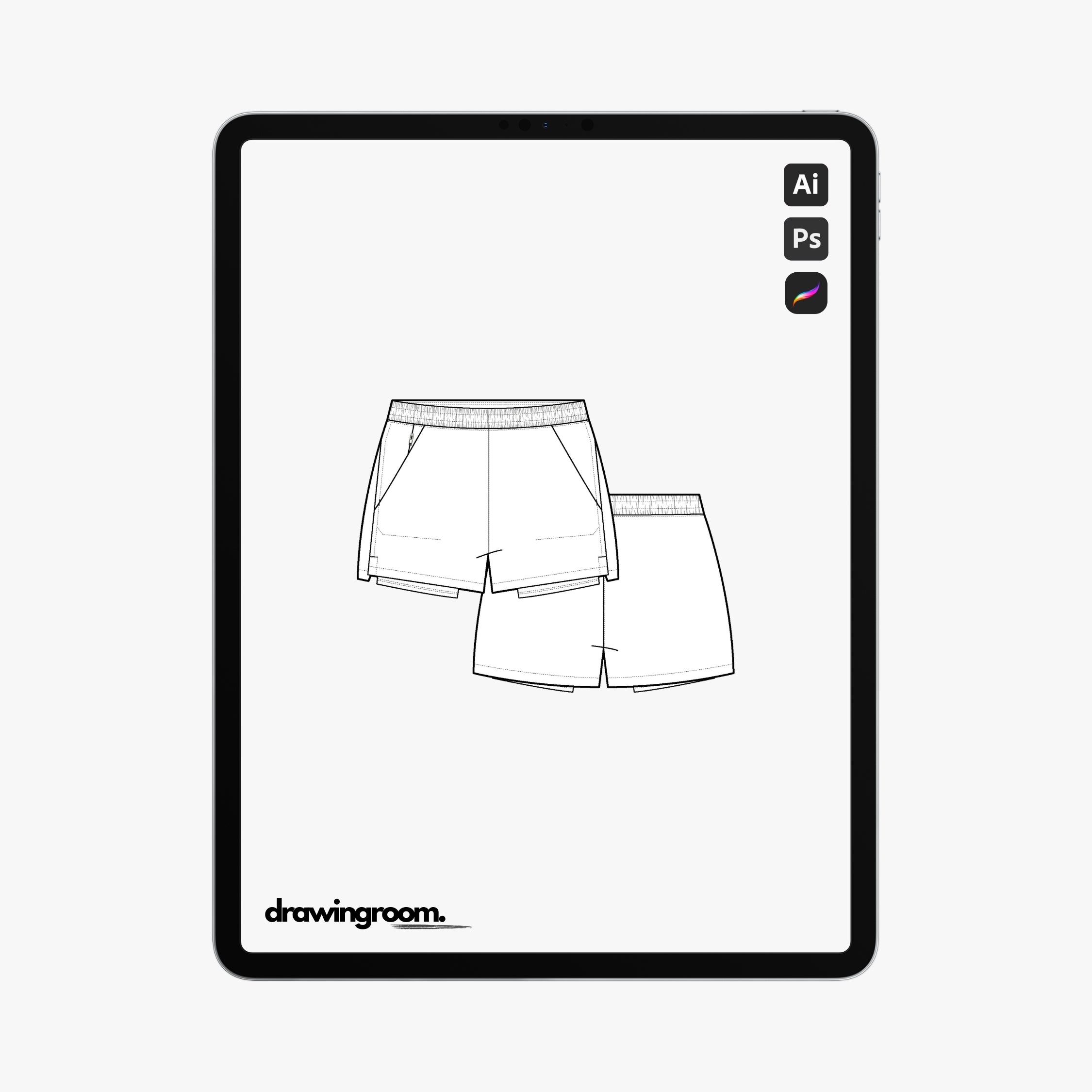 Athletic Shorts with Exposed Pocket Bags - Flat Mockup Vector