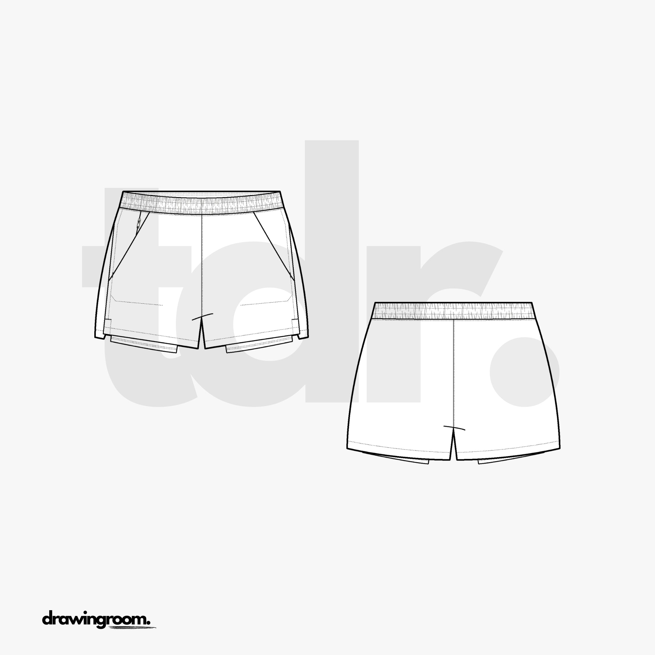 Athletic Shorts with Exposed Pocket Bags - Flat Mockup Vector