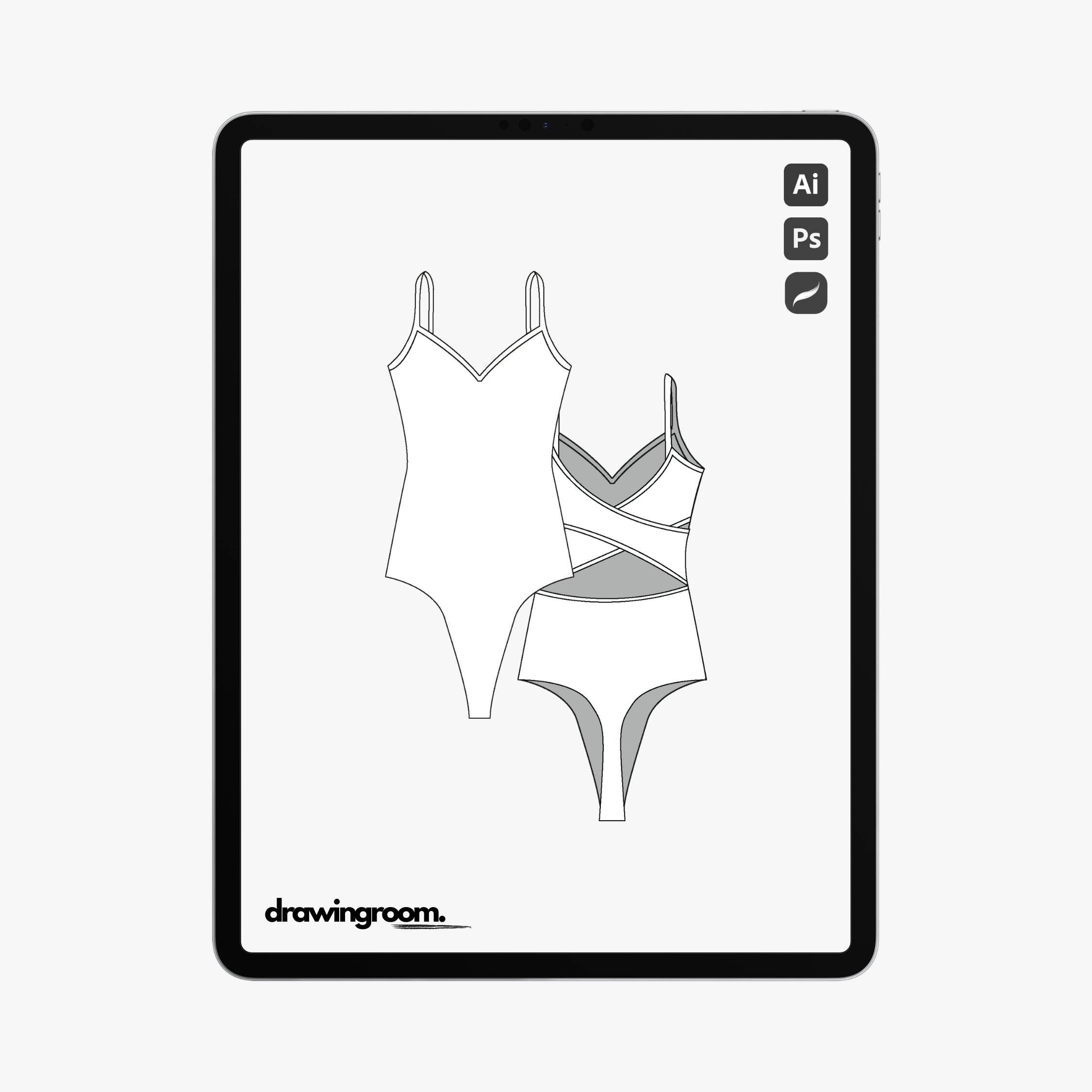 Back Wrap Tank Thong Body Suit - Flat Mockup Vector