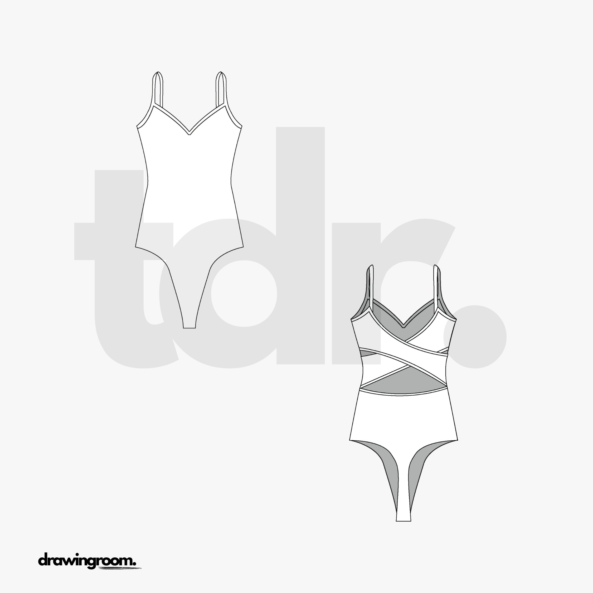 Back Wrap Tank Thong Body Suit - Flat Mockup Vector