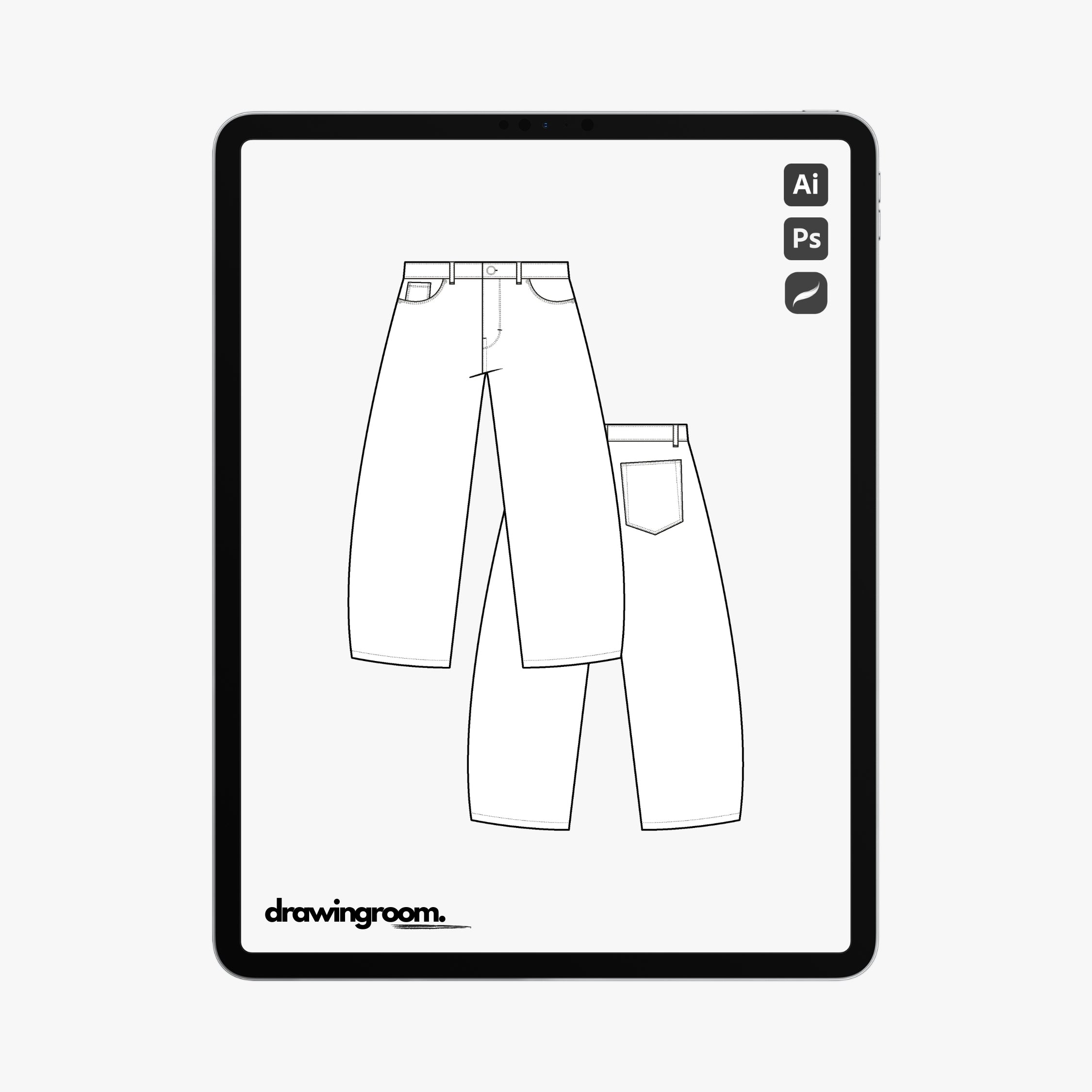 Baggy Fit Jeans - Flat Mockup Vector