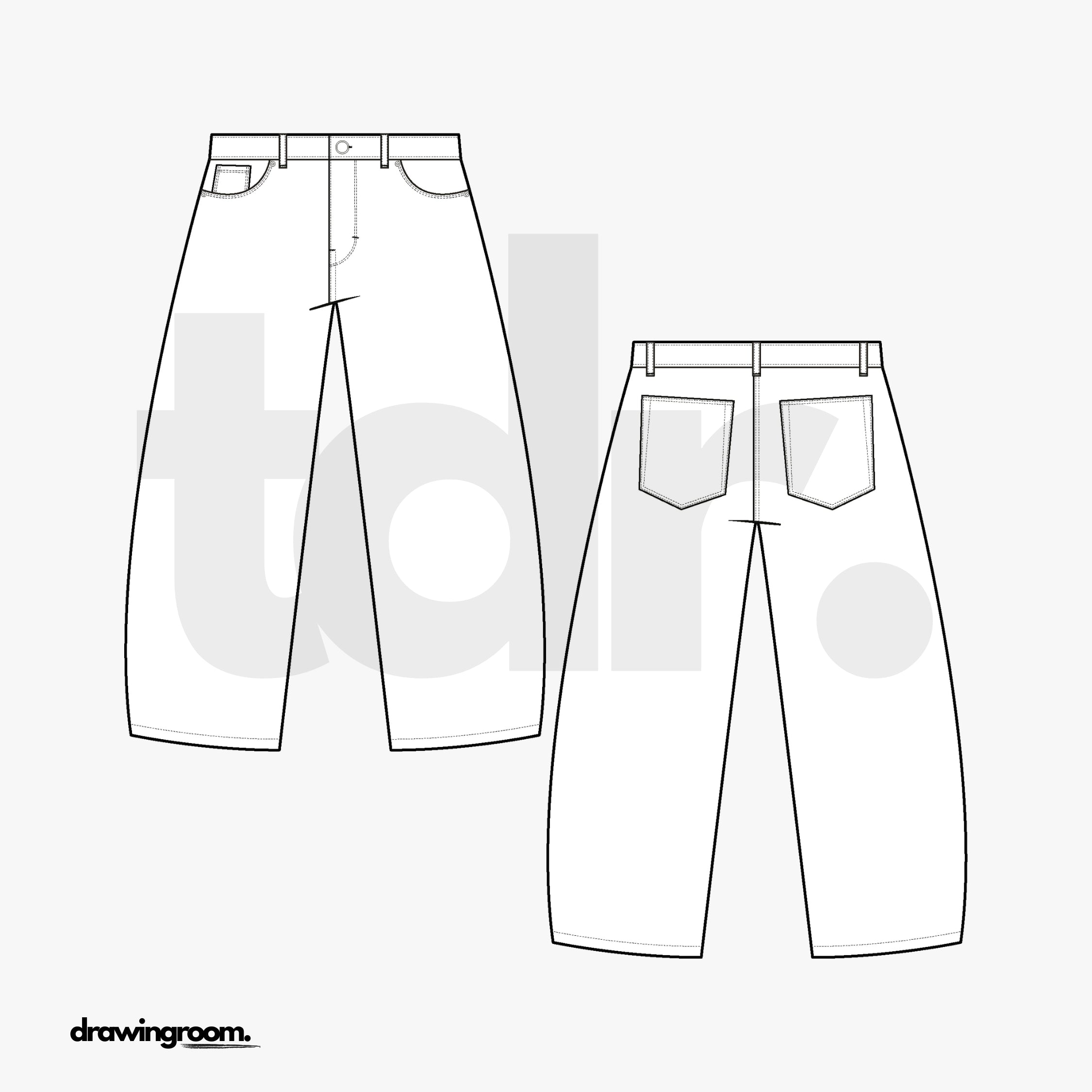 Baggy Fit Jeans - Flat Mockup Vector