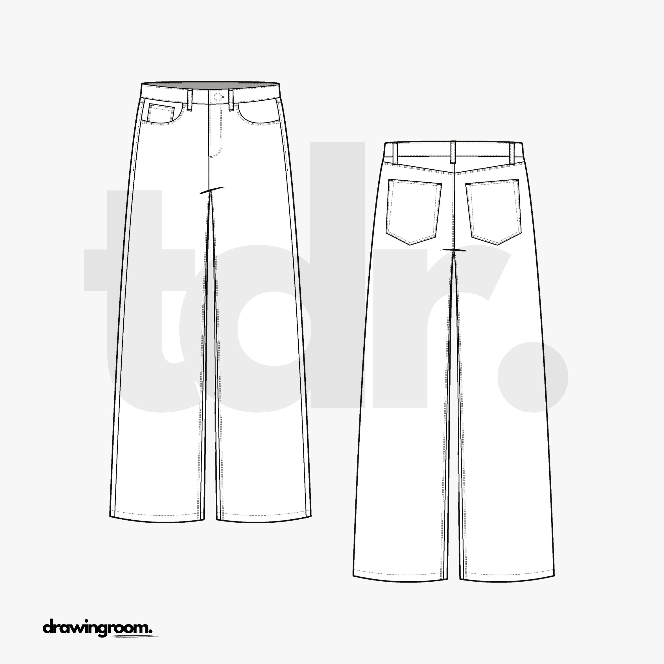 Baggy Wide Leg Jeans - Flat Mockup Vector