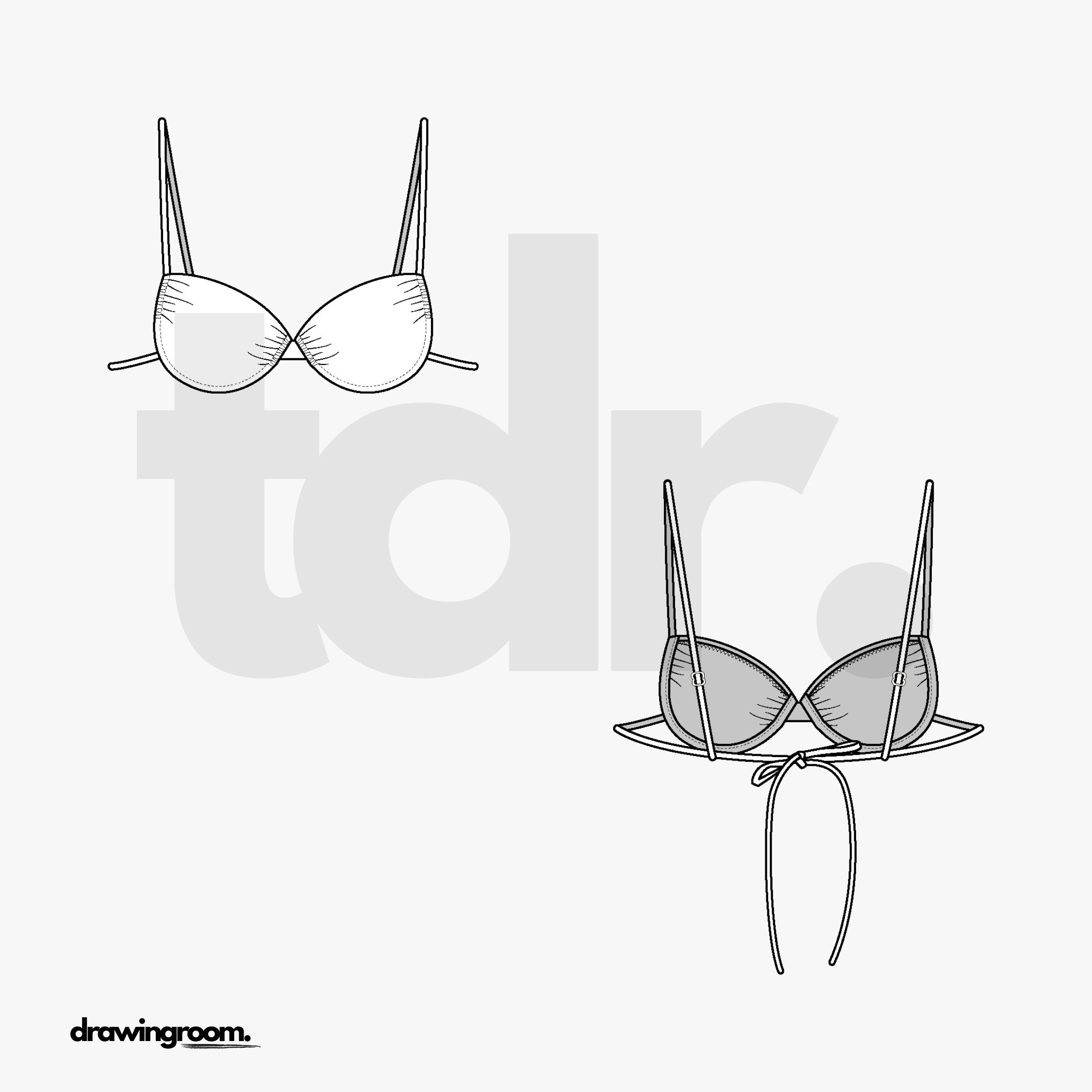 Balconette with Tie Back Closure Bikini Top - Flat Mockup Vector