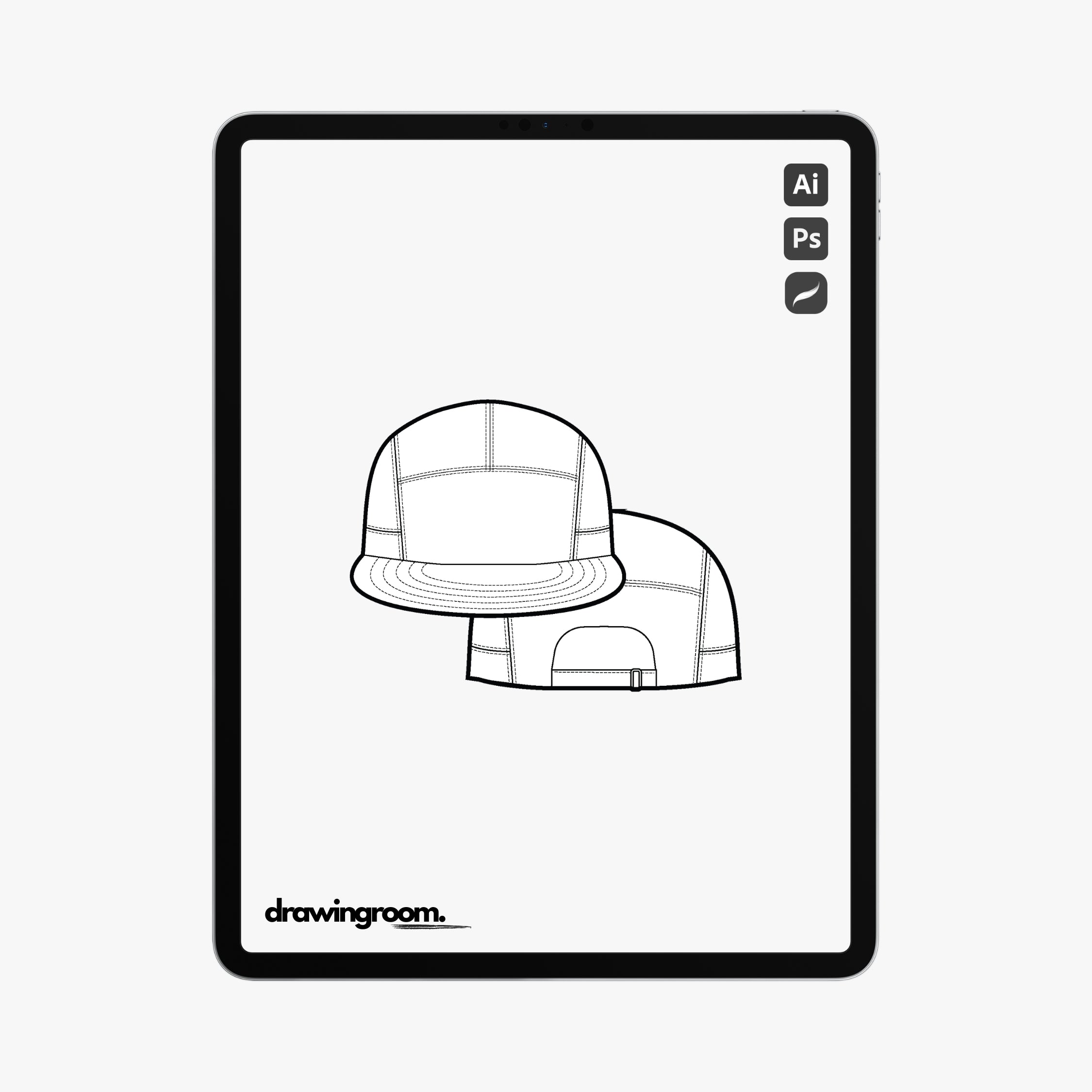 Baseball Hat with Cut and Sew Details - Flat Mockup Vector