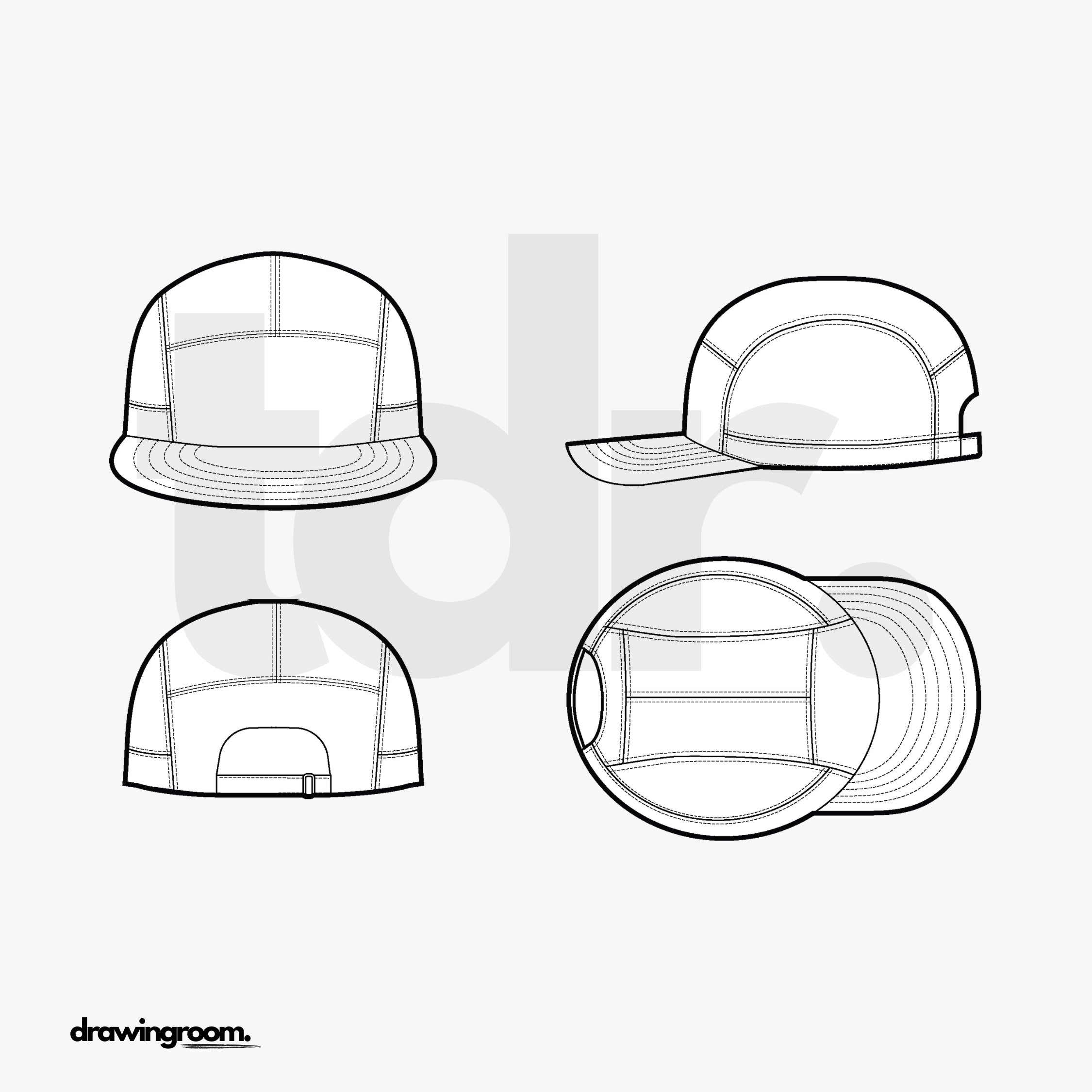 Baseball Hat with Cut and Sew Details - Flat Mockup Vector