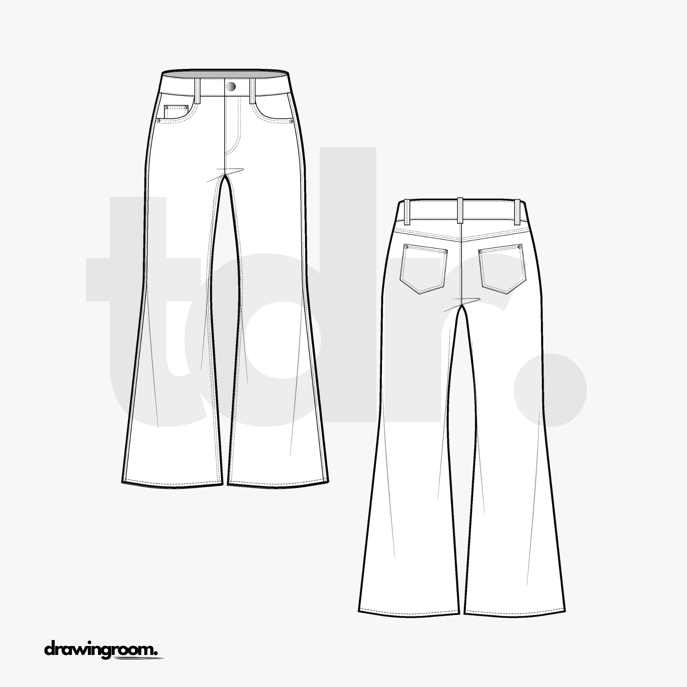 Bellbottom Jeans - Flat Mockup Vector