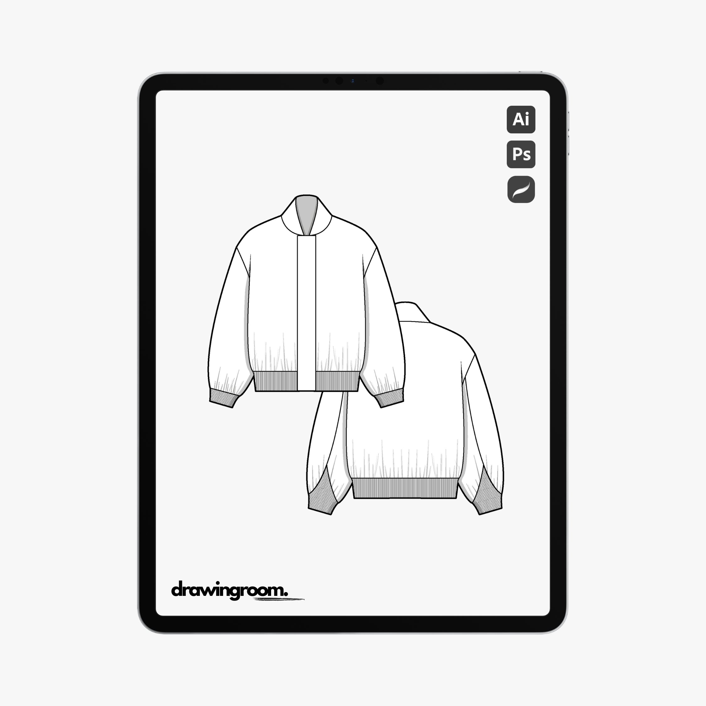 Bomber Jacket with Hidden Closure Placket - Flat Mockup Vector