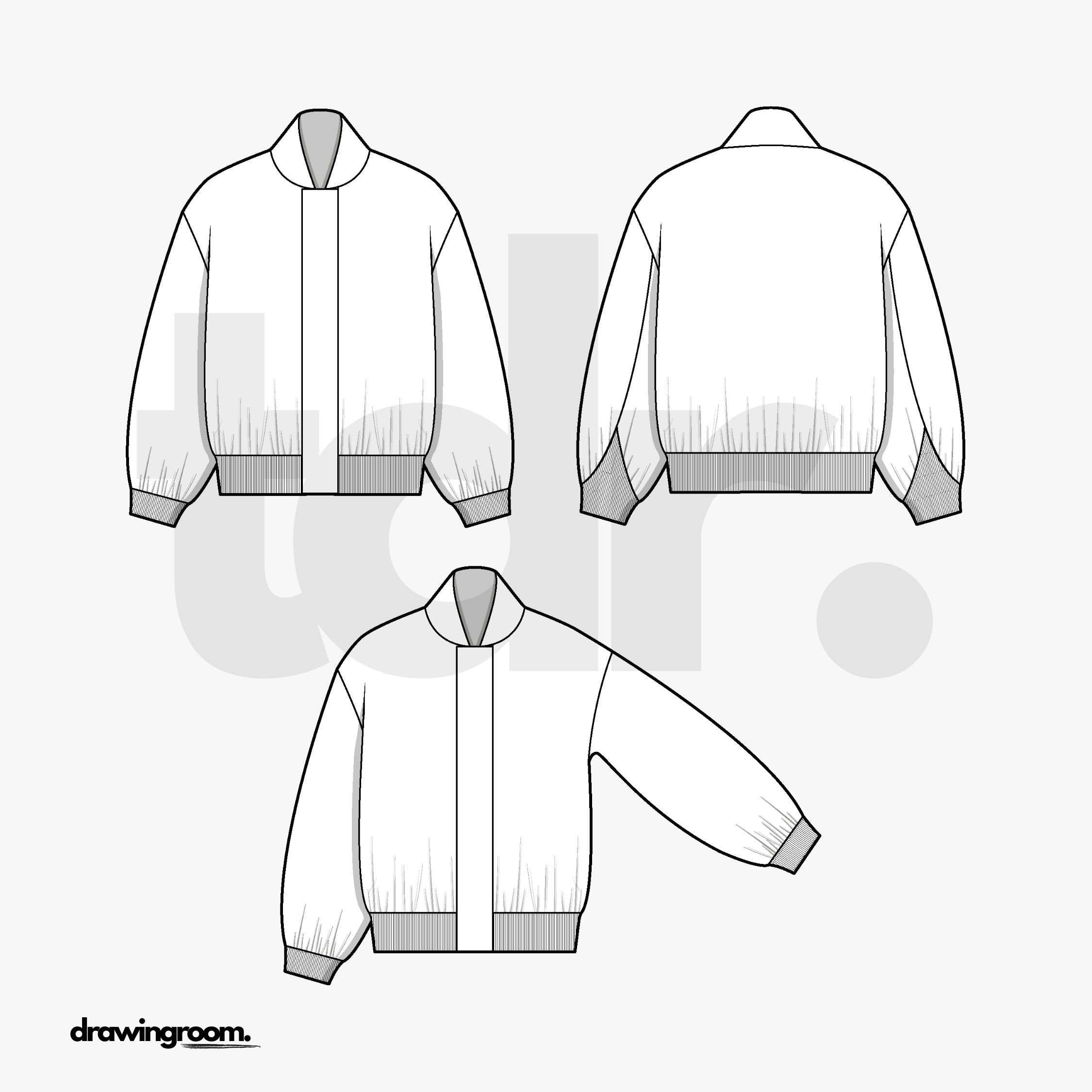 Bomber Jacket with Hidden Closure Placket - Flat Mockup Vector