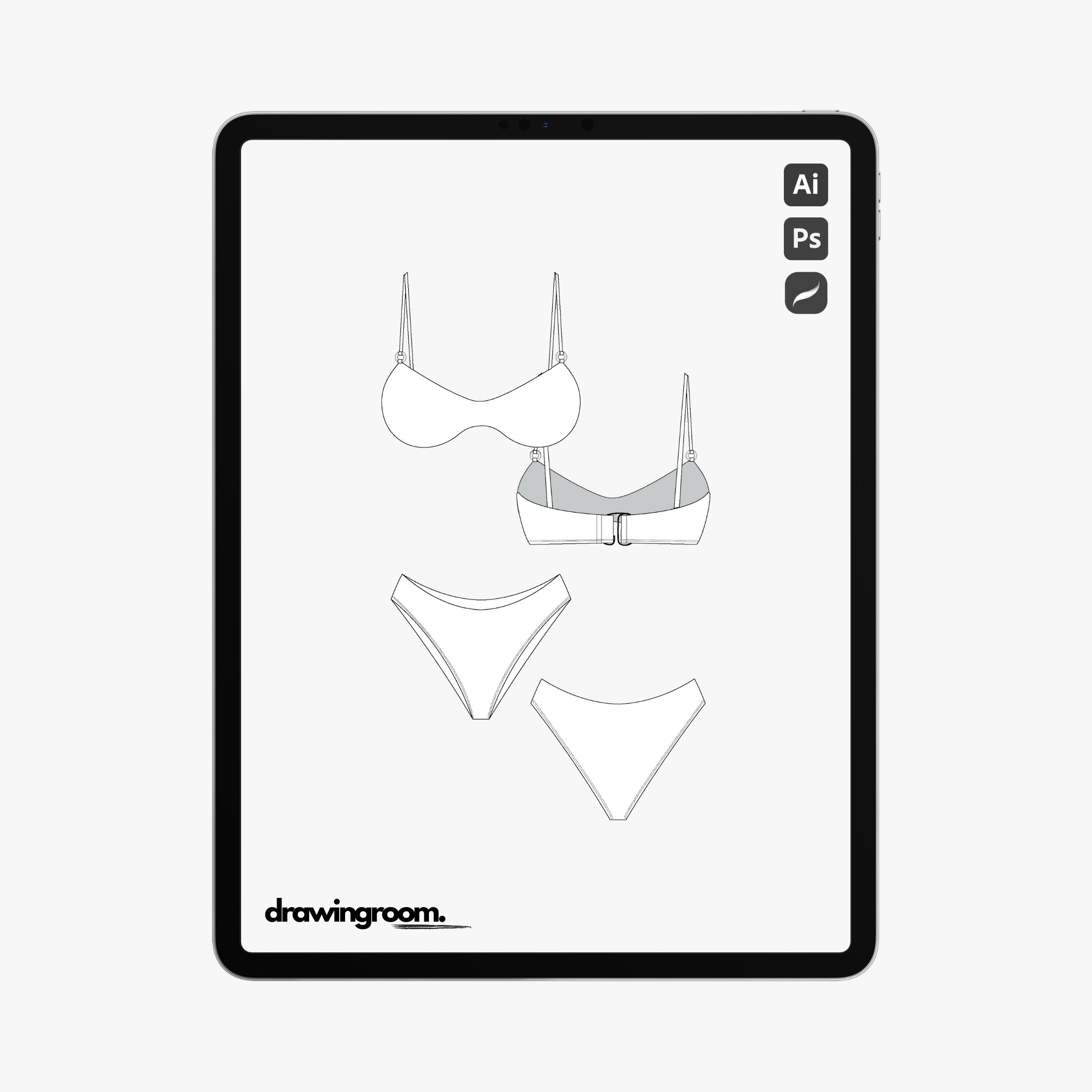 Bralette Top Two Piece Swim Suit - Flat Mockup Vector