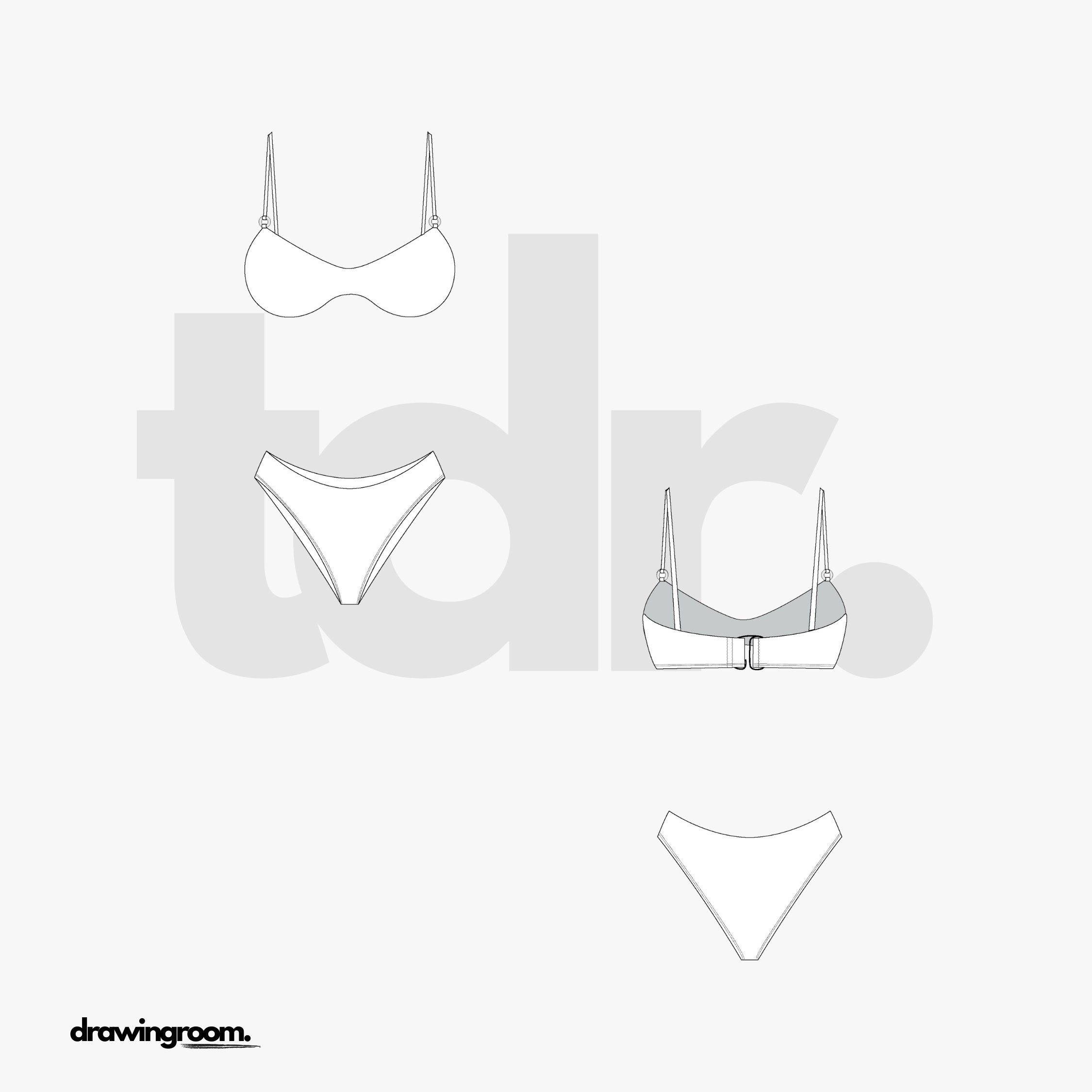 Bralette Top Two Piece Swim Suit - Flat Mockup Vector