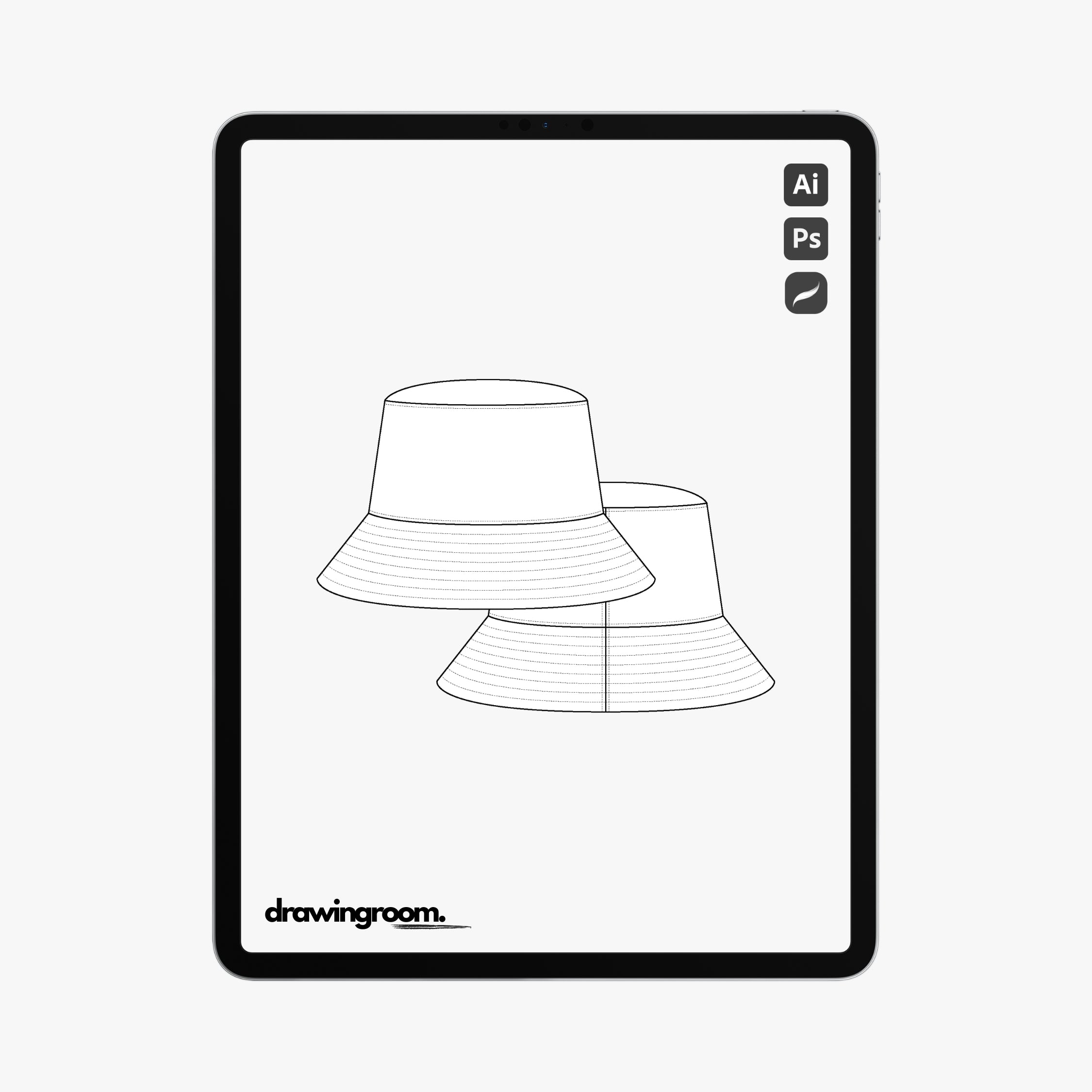 Bucket Hat with Full Brim Stitching - Flat Mockup Vector