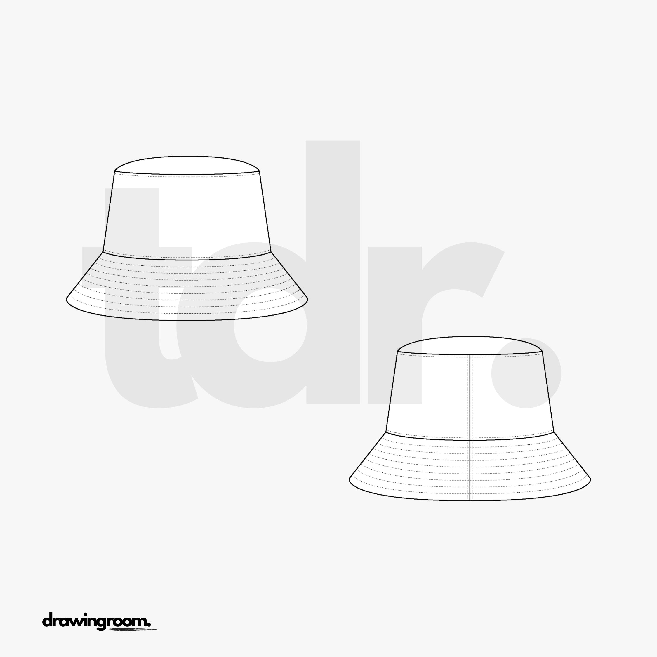 Bucket Hat with Full Brim Stitching - Flat Mockup Vector