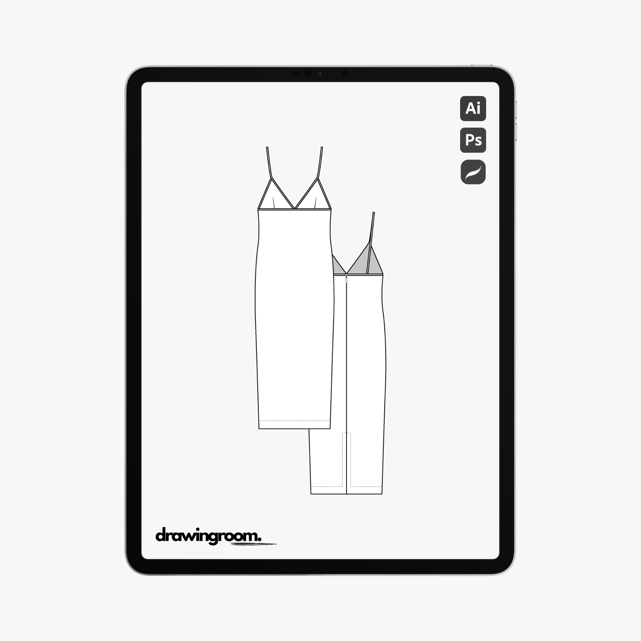 Calf Length Bodycon Dress with Centerback Slit - Flat Mockup Vector