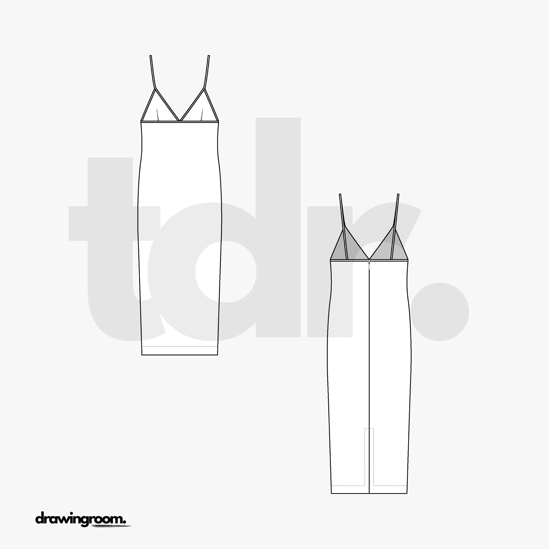 Calf Length Bodycon Dress with Centerback Slit - Flat Mockup Vector