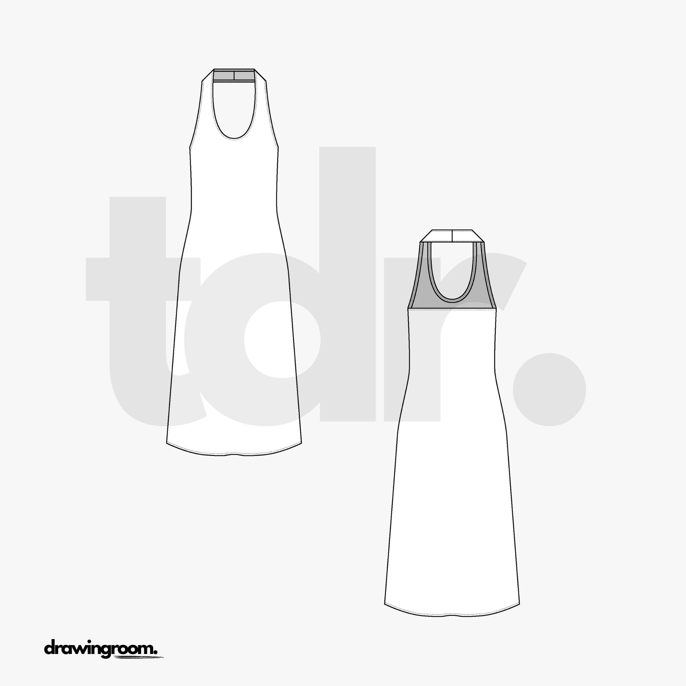 Calf Length Dress with Halter Top - Flat Mockup Vector