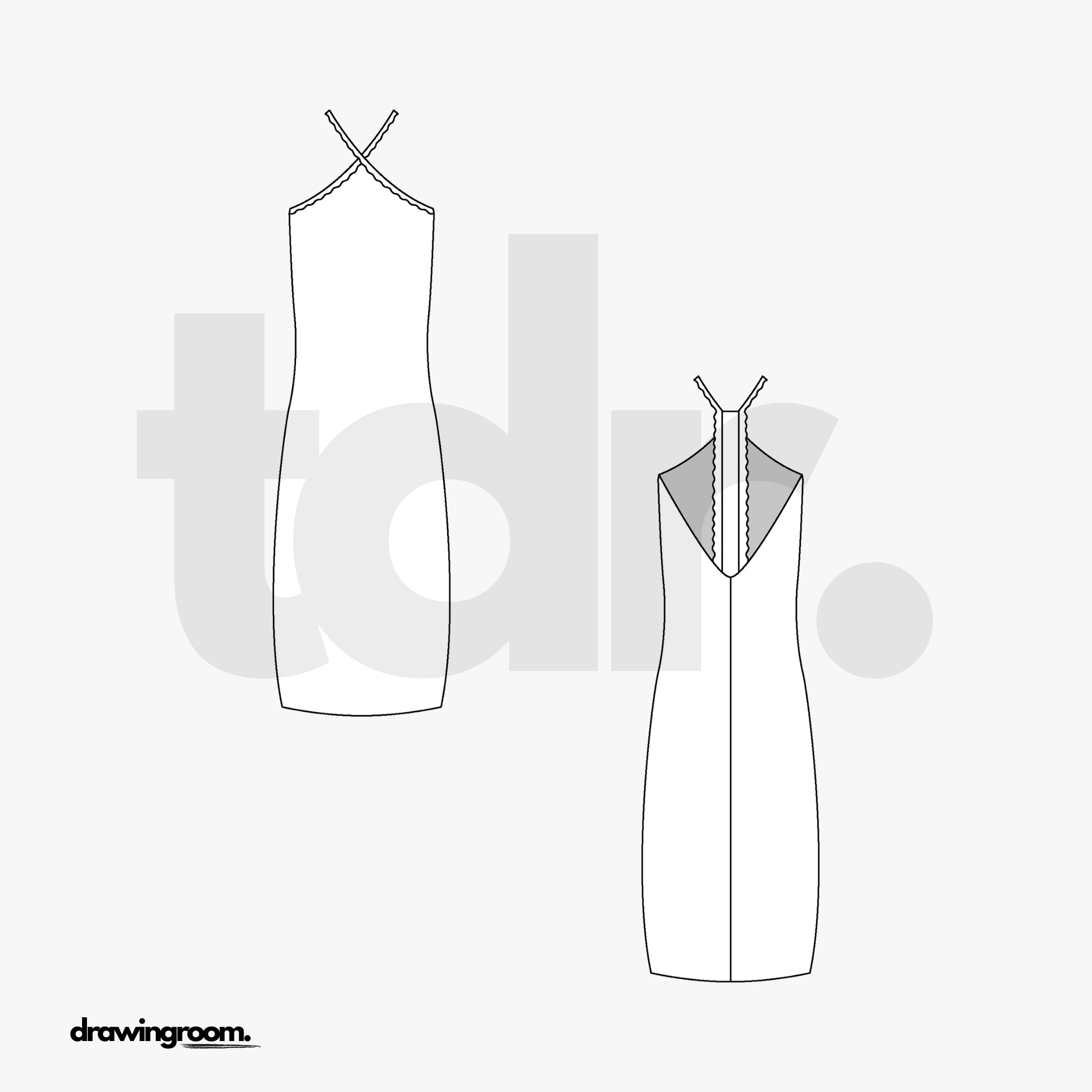 Calf Length Dress with V Halter Top - Flat Mockup Vector