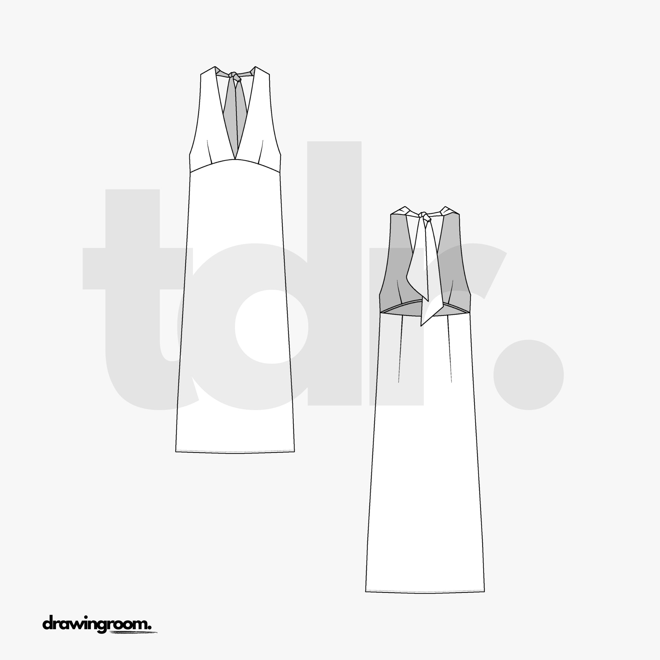 Calf Length Empire Waist Halter Dress - Flat Mockup Vector