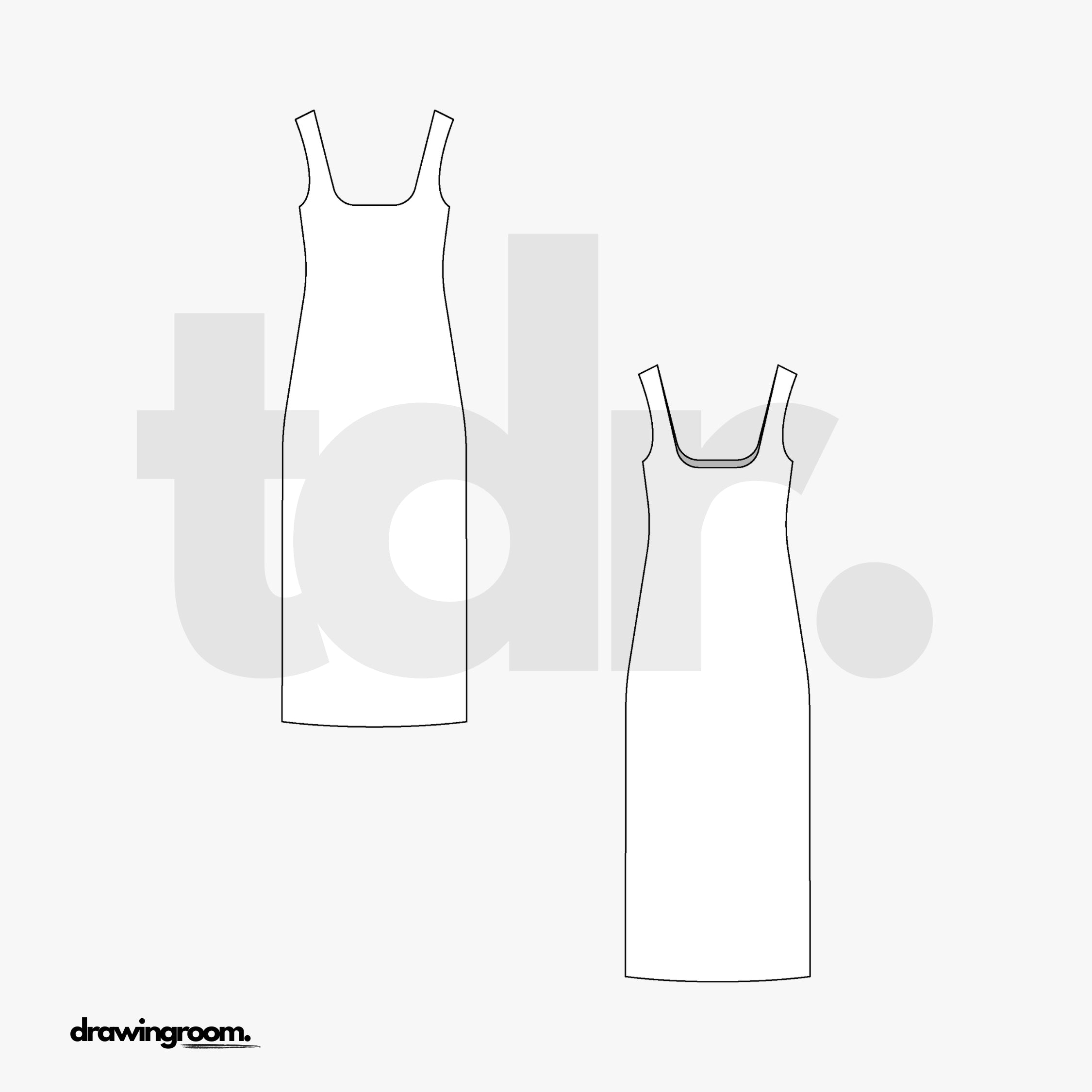 Calf Length Fitted Tank Dress - Flat Mockup Vector