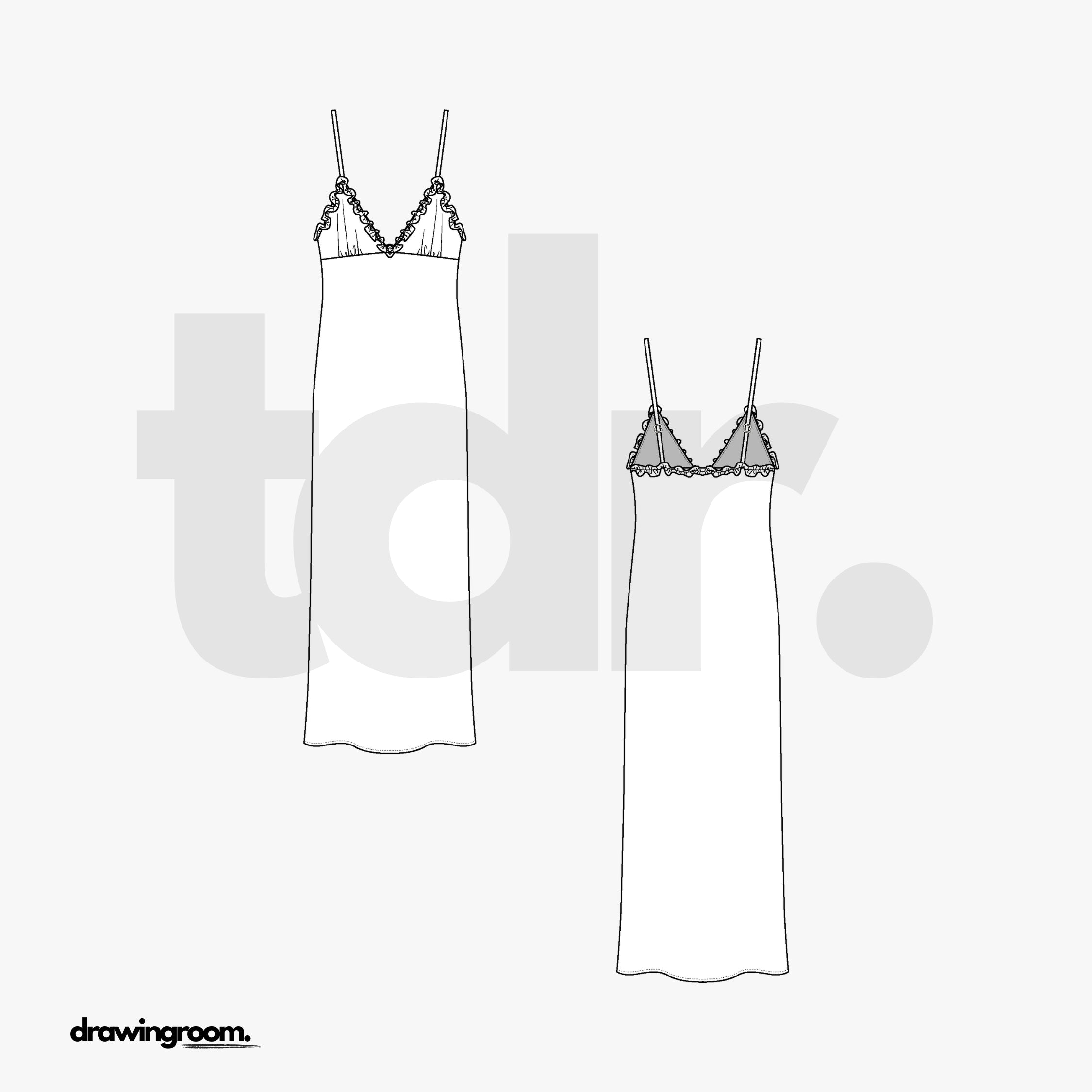 Calf Length Triangle Top Sheath Slip Dress - Flat Mockup Vector