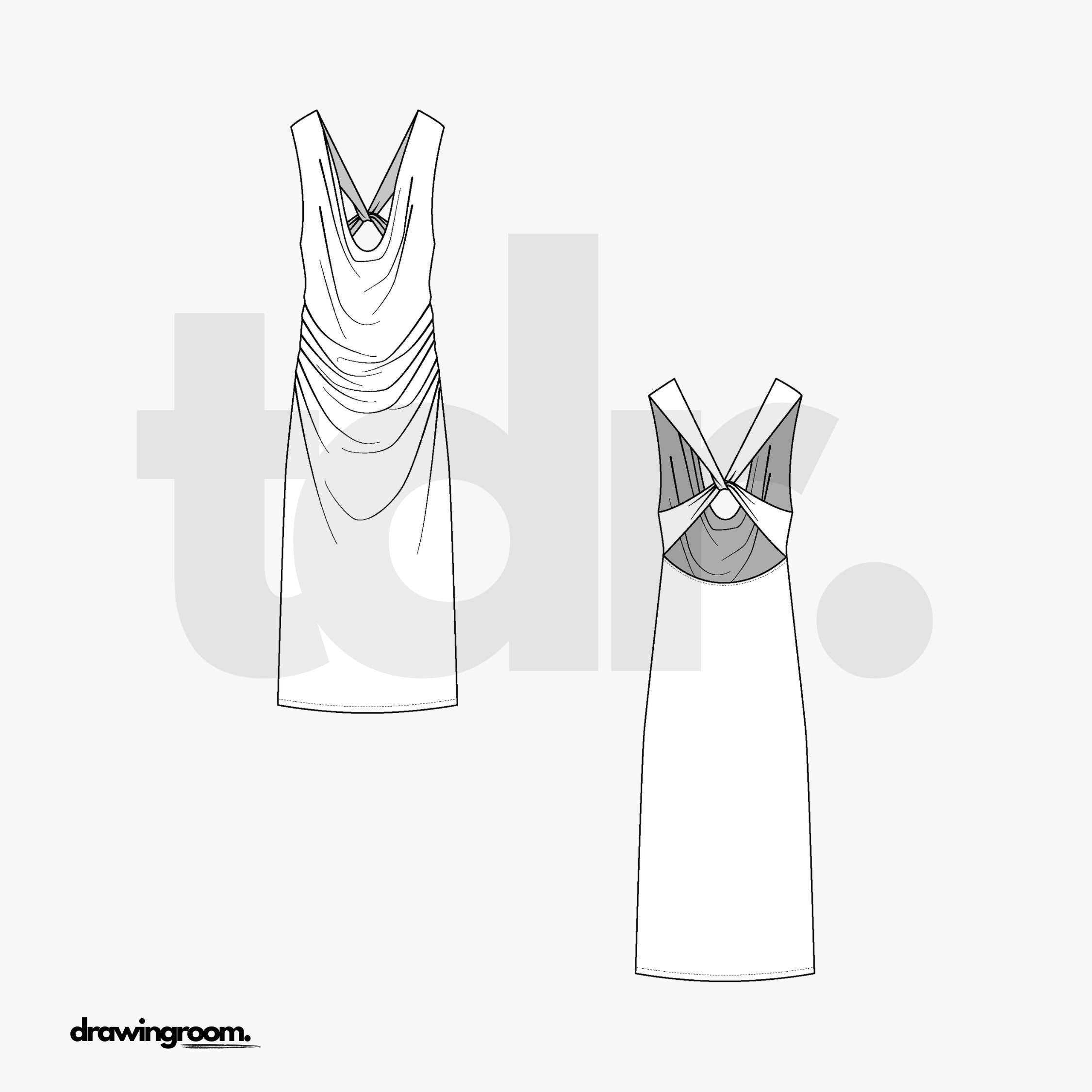 Calf Length X Back Dress - Flat Mockup Vector