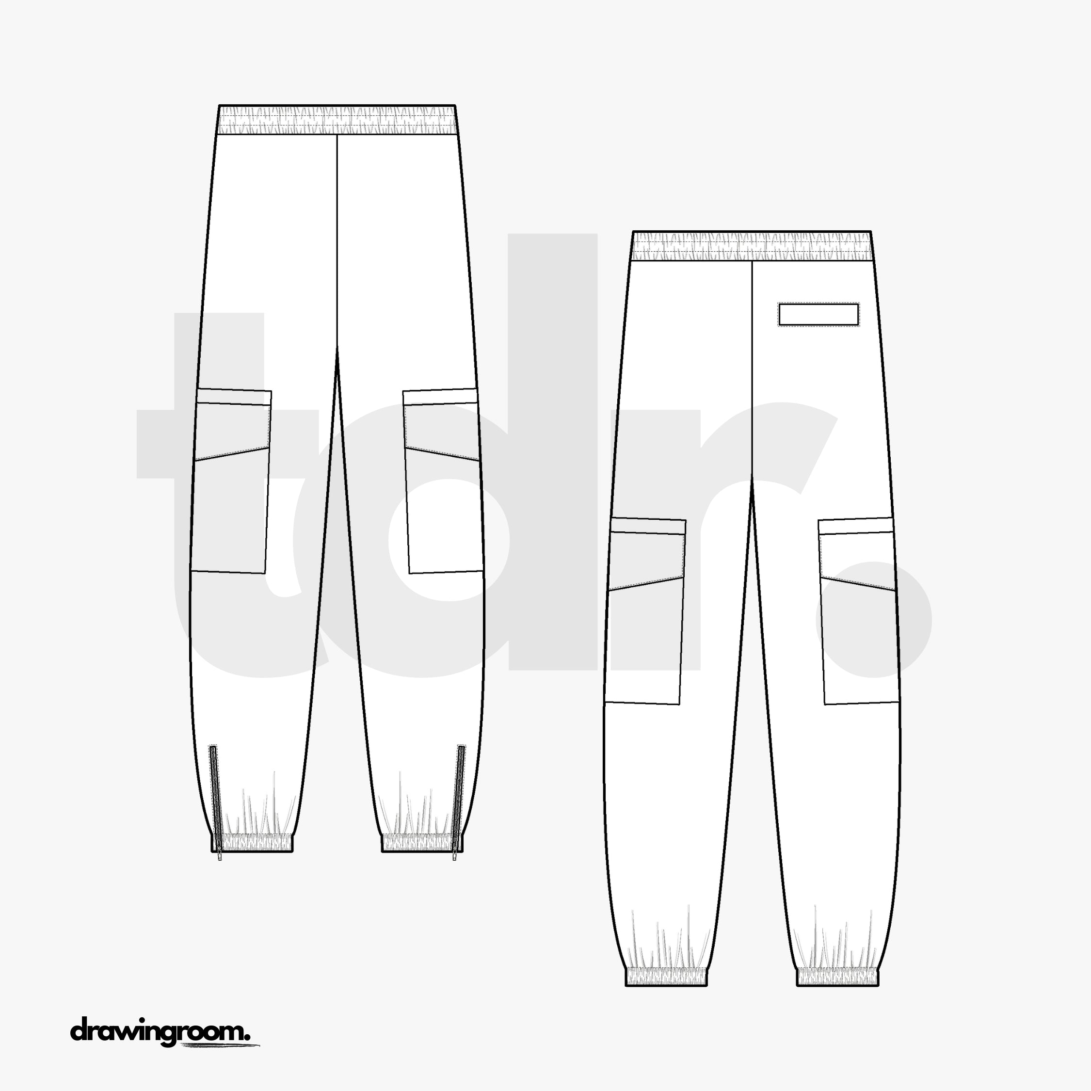 Cargo Sweat Pants with Elastic Cuffs with Seam Zippers - Flat Mockup Vector