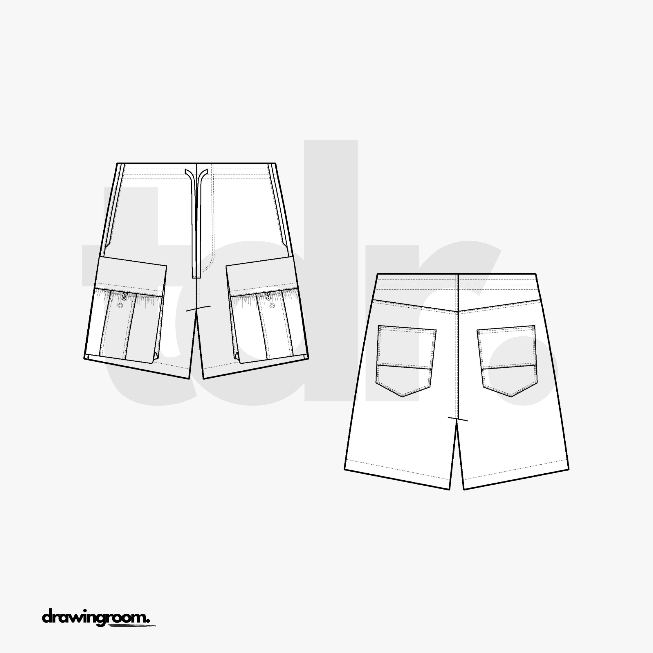 Cargo Swim Trunks - Flat Mockup Vector