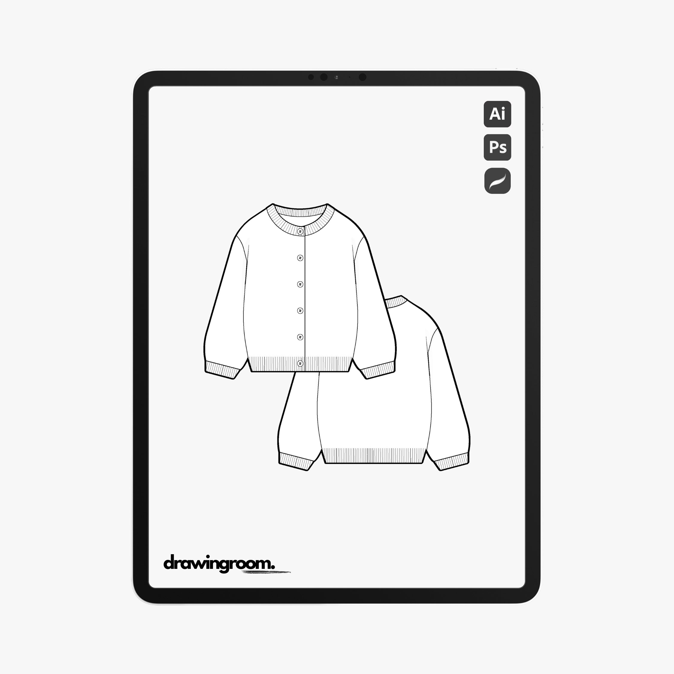 Children's Crewneck Cardigan - Flat Mockup Vector