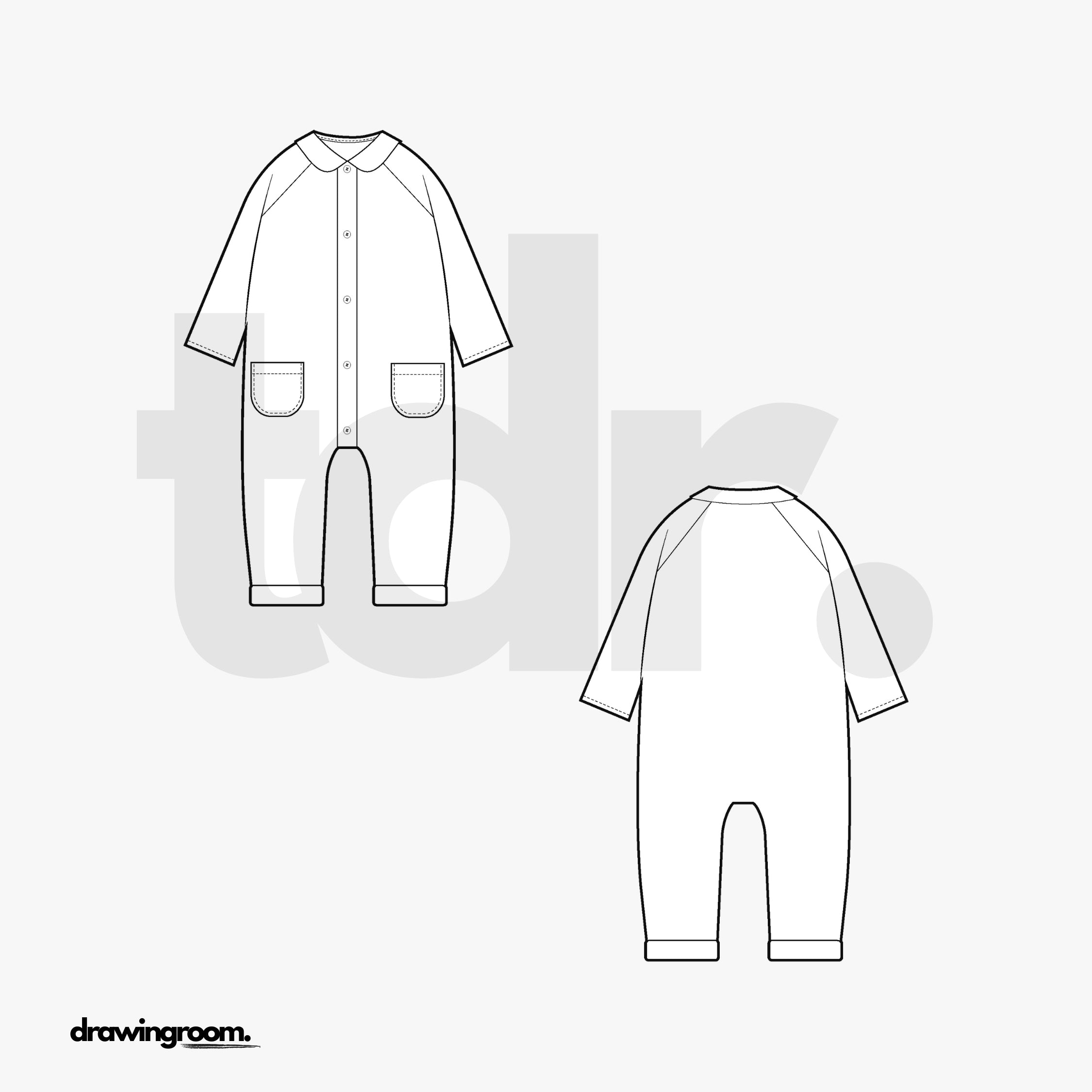 Children's Footless Button Up Onesie - Flat Mockup Vector