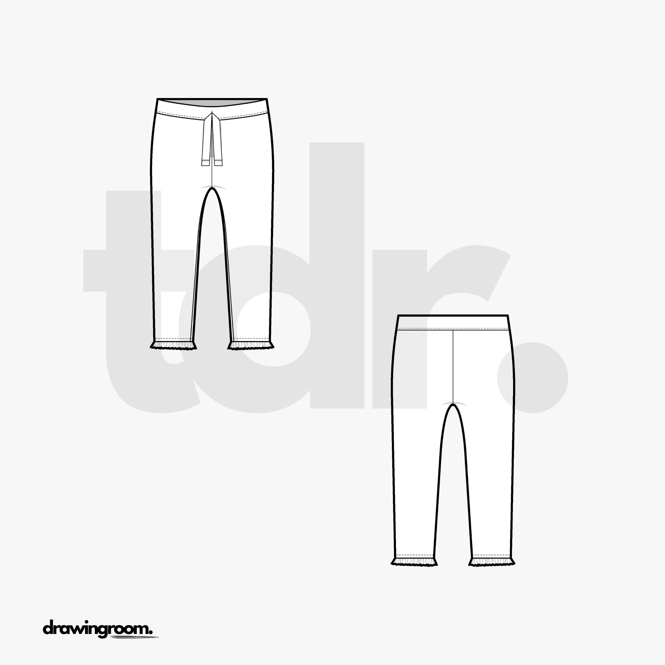 Children's Leggings with Drawstring and Ruffle Hem - Flat Mockup Vector