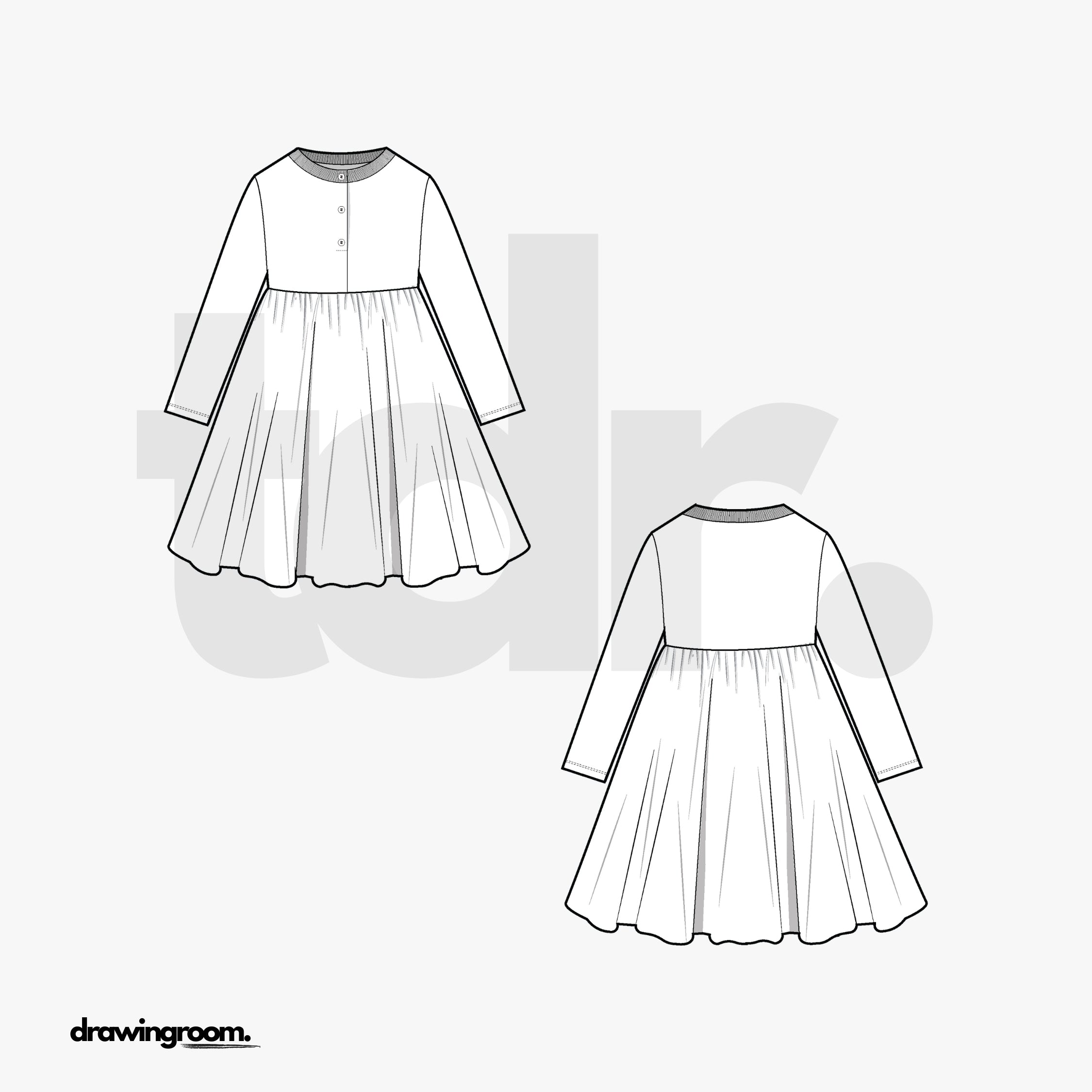 Children's Long Sleeve Dress - Flat Mockup Vector