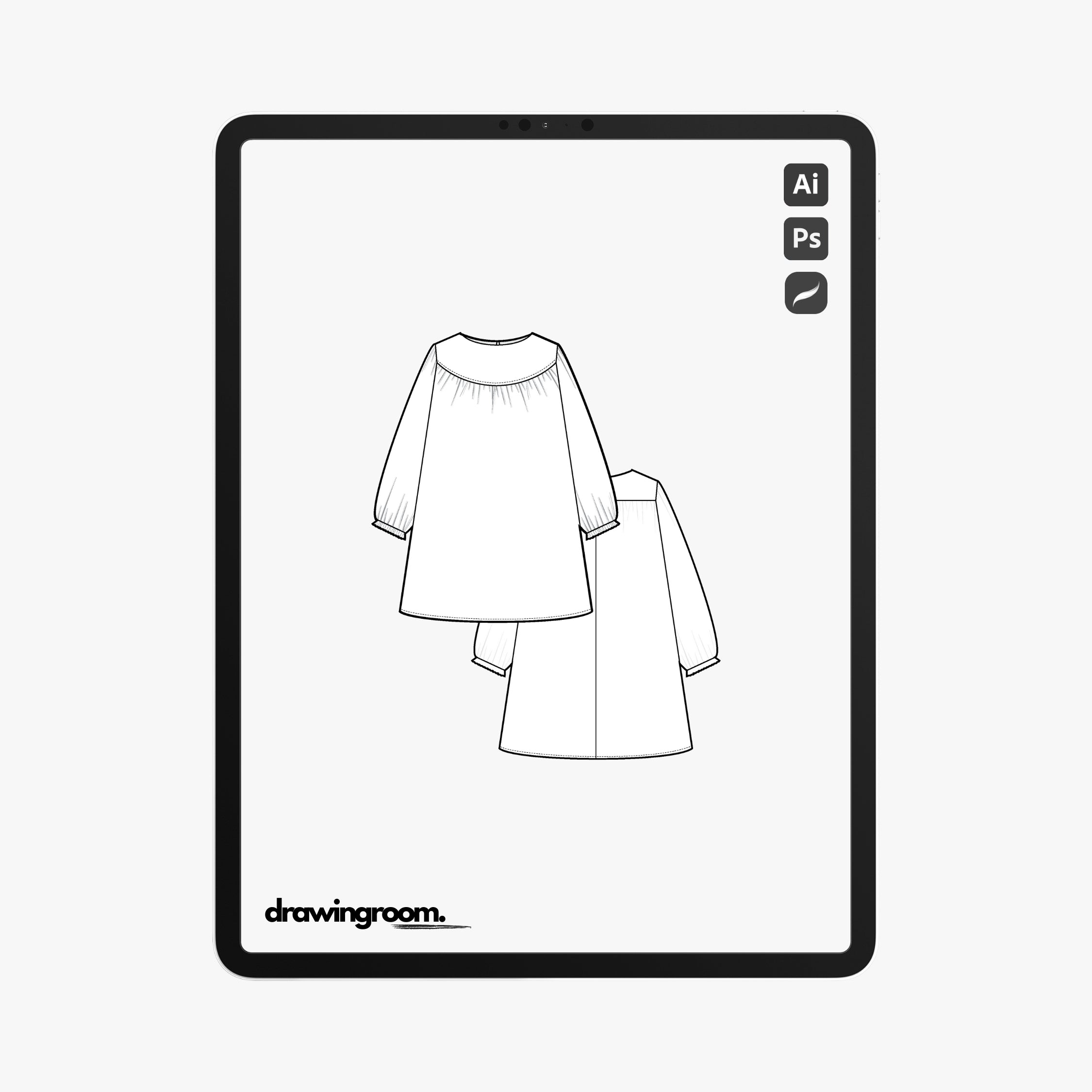 Children's Long Sleeve Dress with Yoke - Flat Mockup Vector