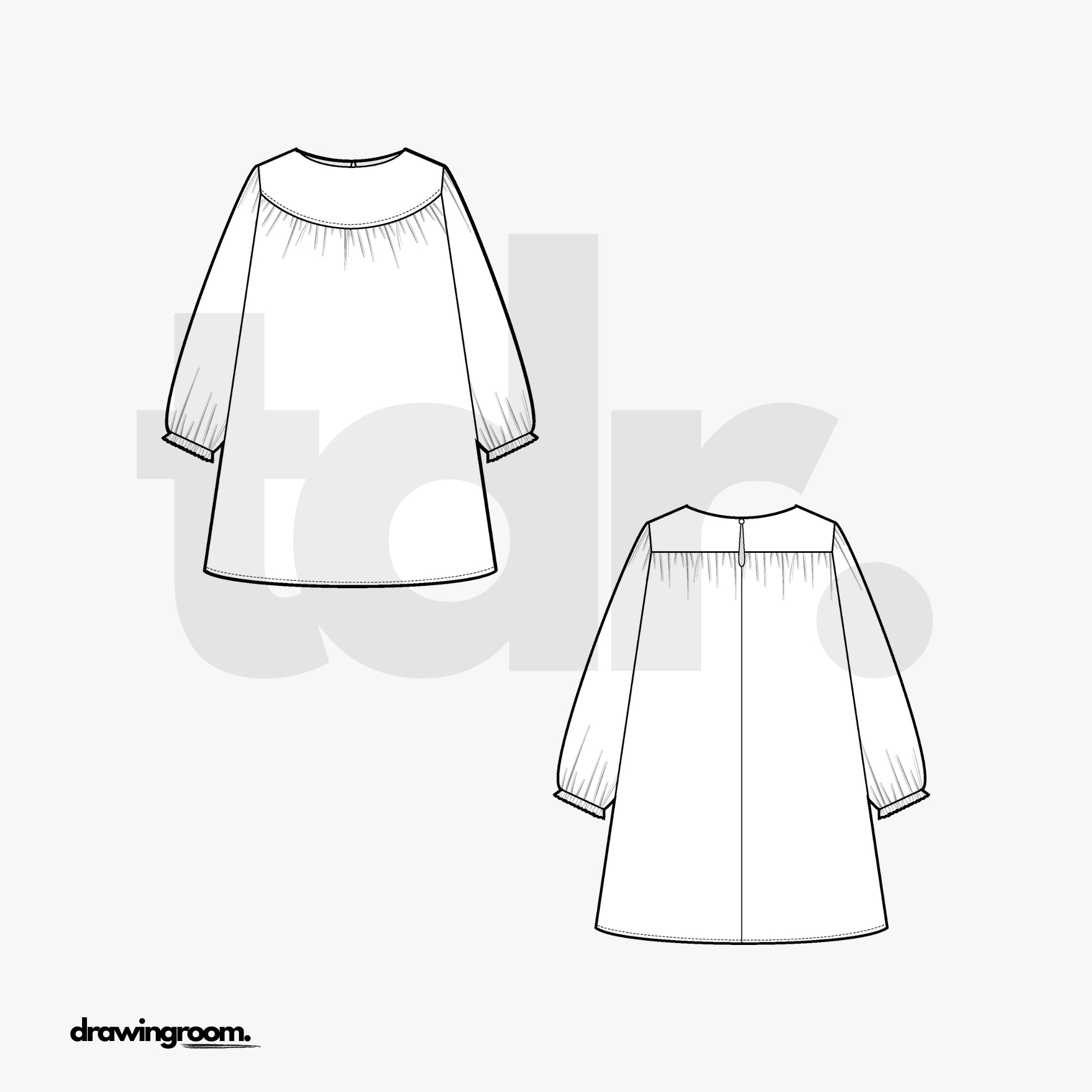 Children's Long Sleeve Dress with Yoke - Flat Mockup Vector