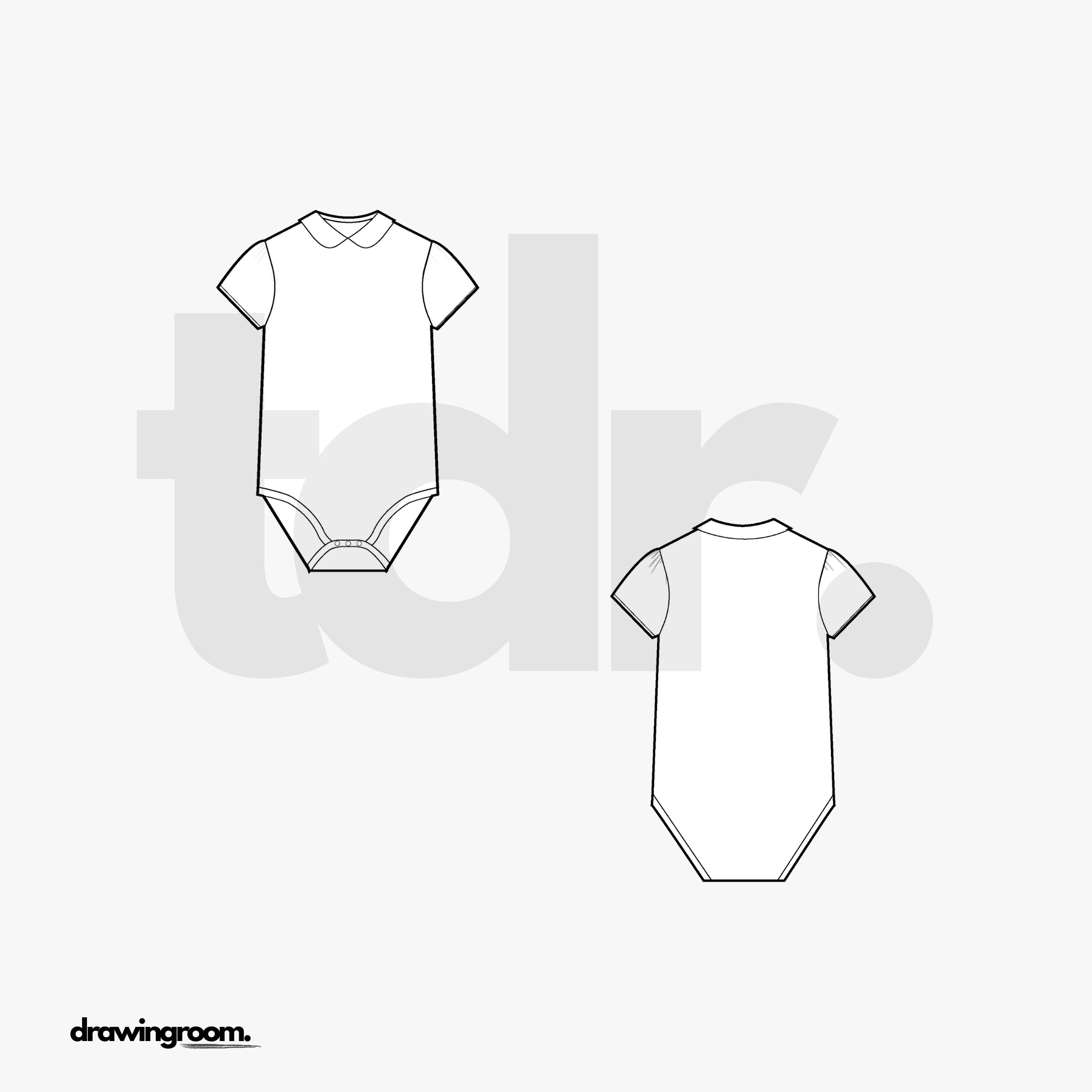 Children's Short Sleeve Body Suit with Peter Pan Collar - Flat Mockup Vector