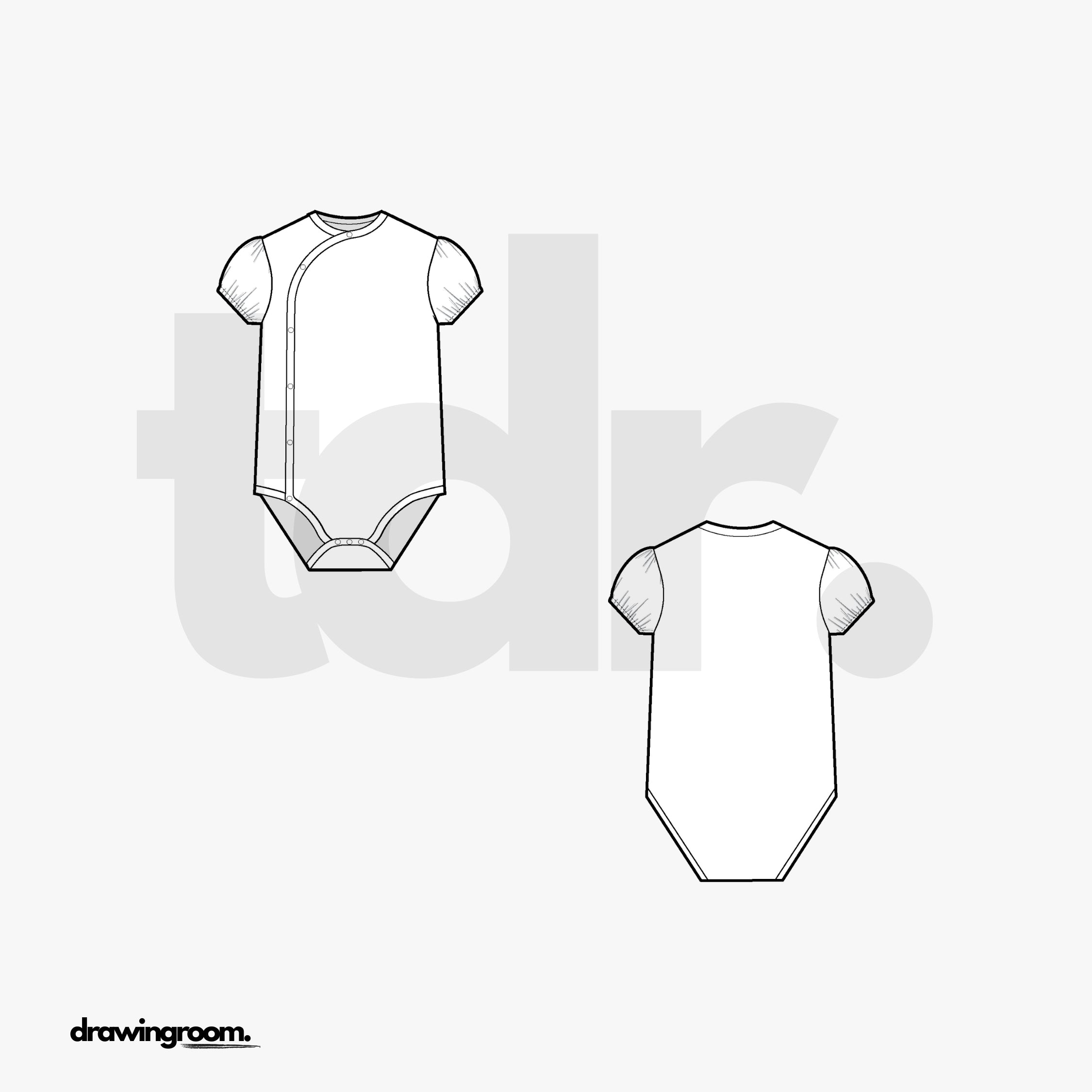 Children's Short Sleeve Button Up Body Suit - Flat Mockup Vector