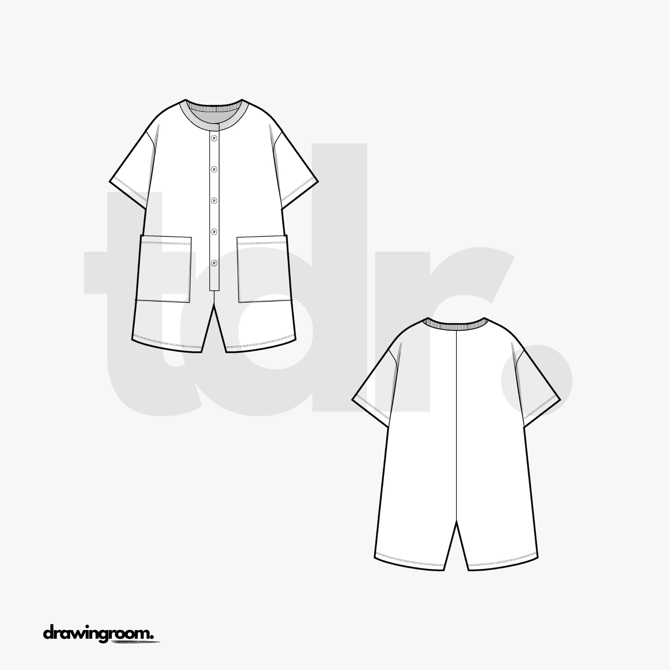 Children's Short Sleeve Button Up Romper - Flat Mockup Vector