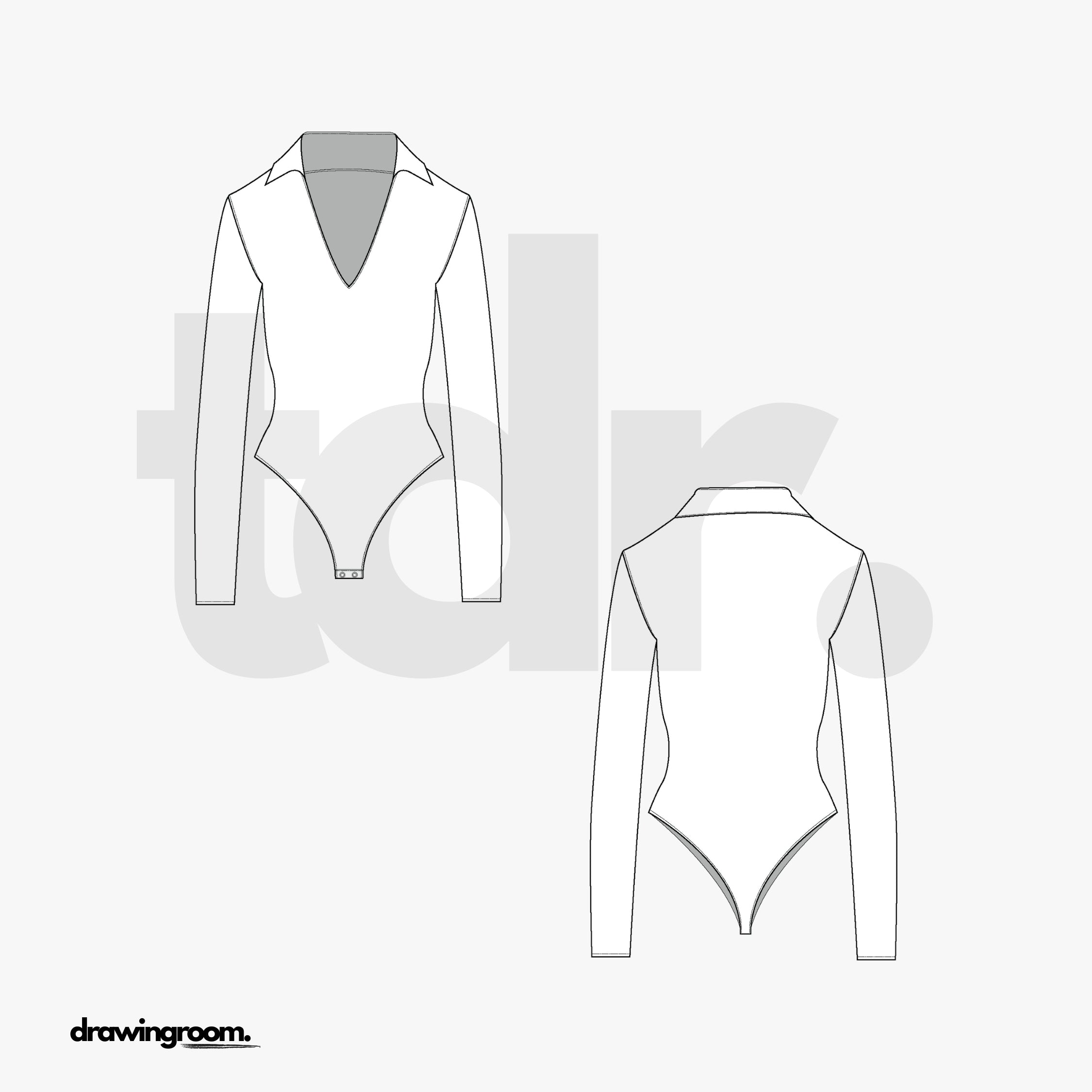 Collared Long Sleeve Body Suit - Flat Mockup Vector