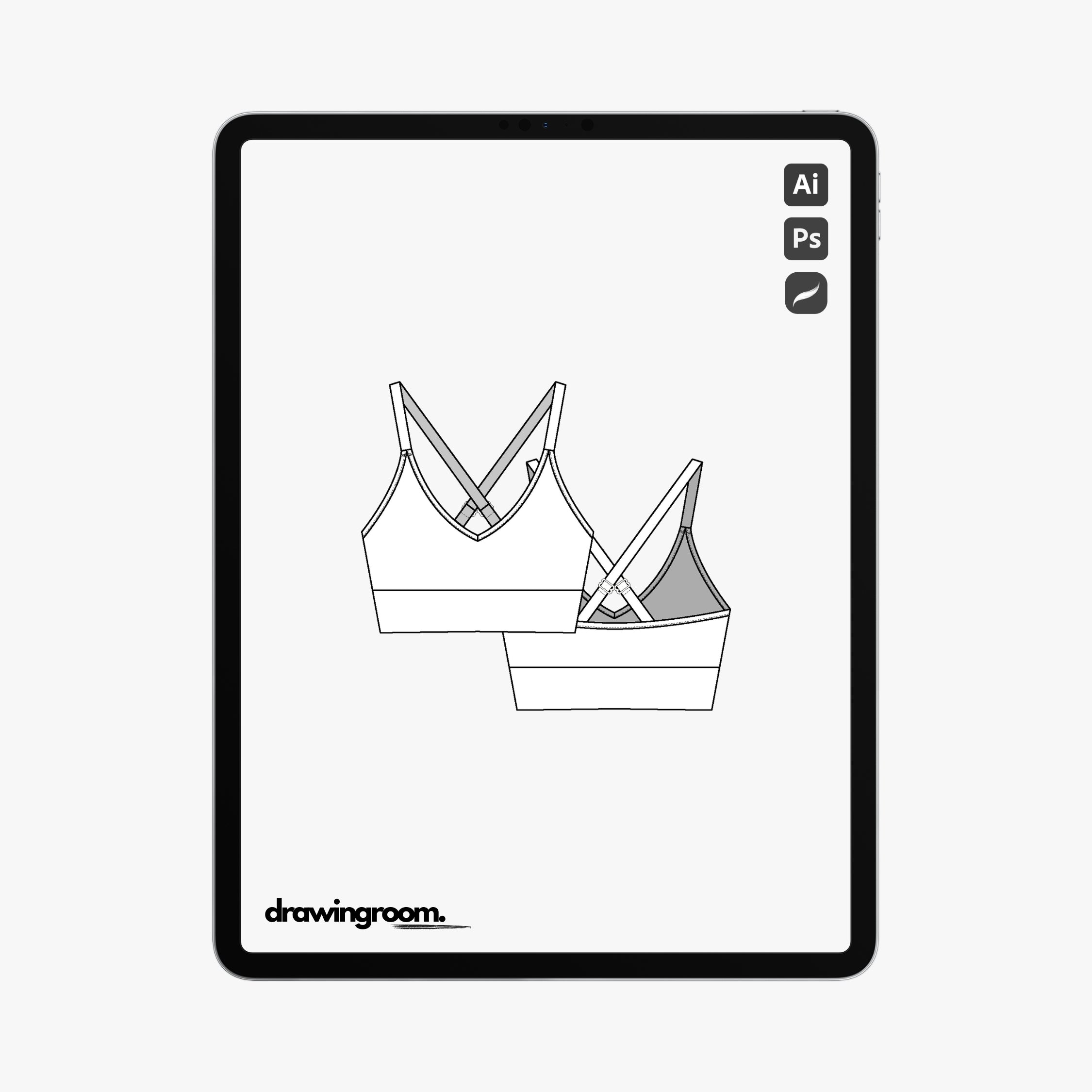 Criss Cross Back Sports Bra with Adjustable Straps - Flat Mockup Vector