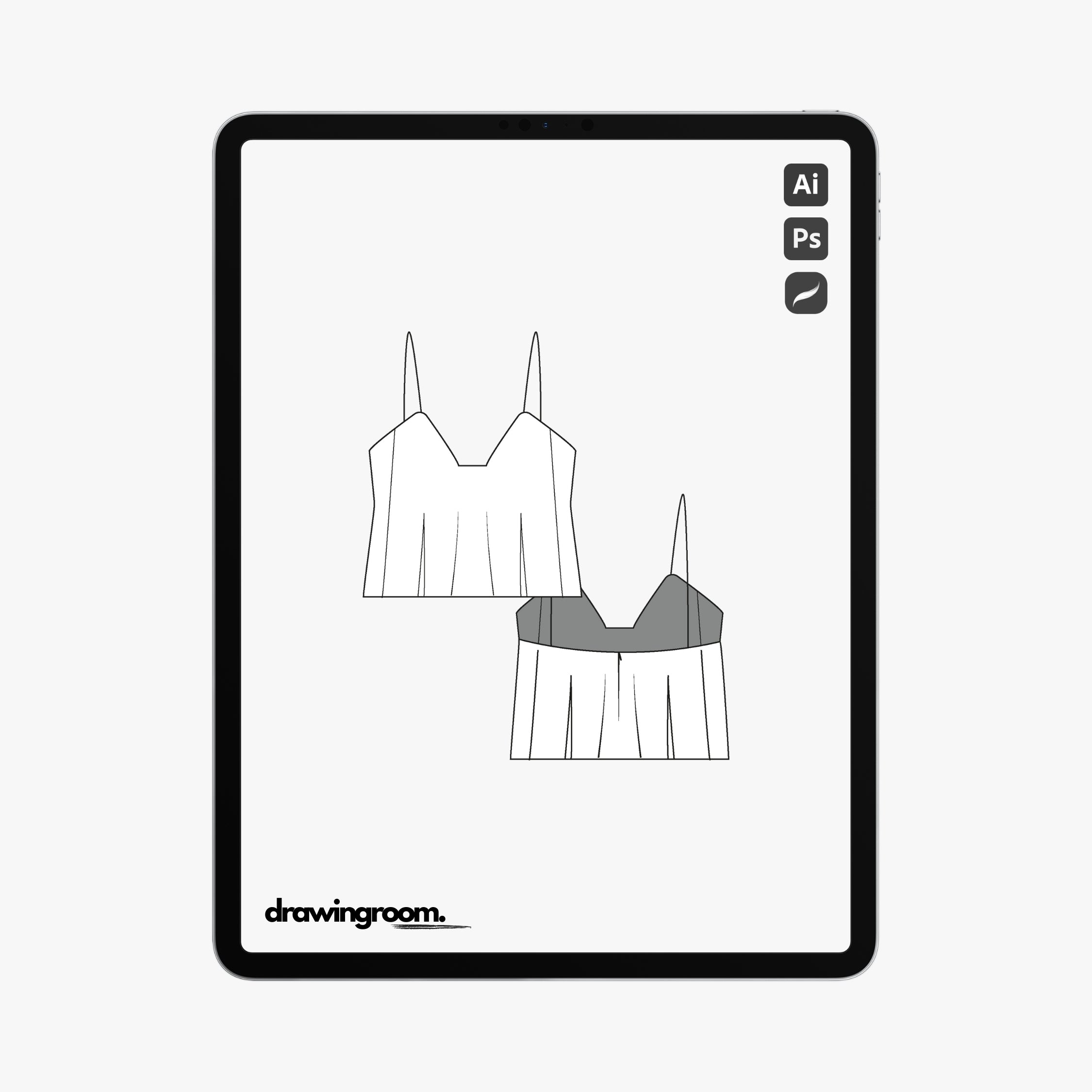 Cropped Cami with Spaghetti Straps - Flat Mockup Vector